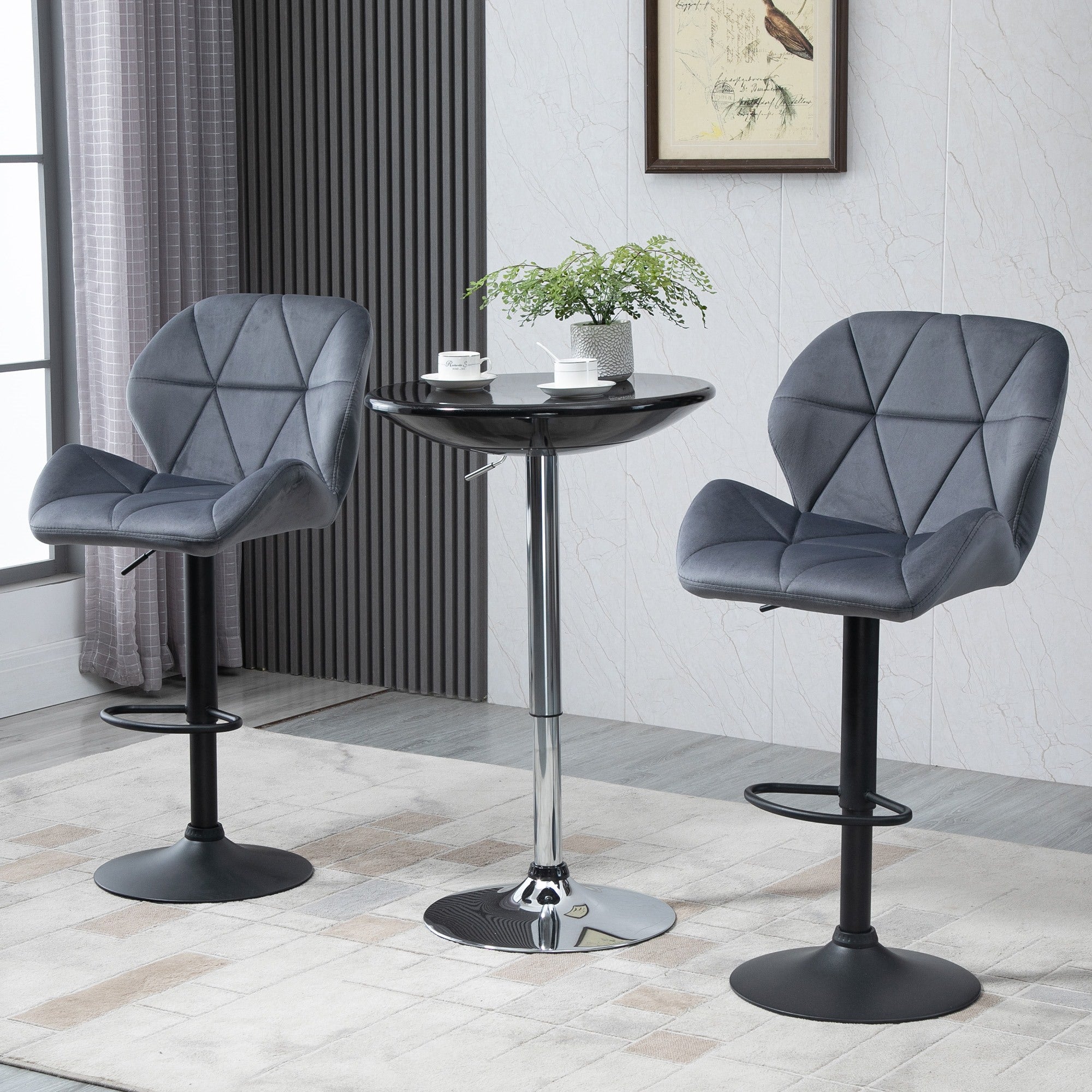 Easycomfort Set 2 Sgabelli da Bar with Altezza Regolabile Base in Metallo Seduta in Velluto, Sgabelli Cucina Alti Girevole with Schienale e Poggiapiedi, 51.5x57.5x93-114.5cm, Grigio