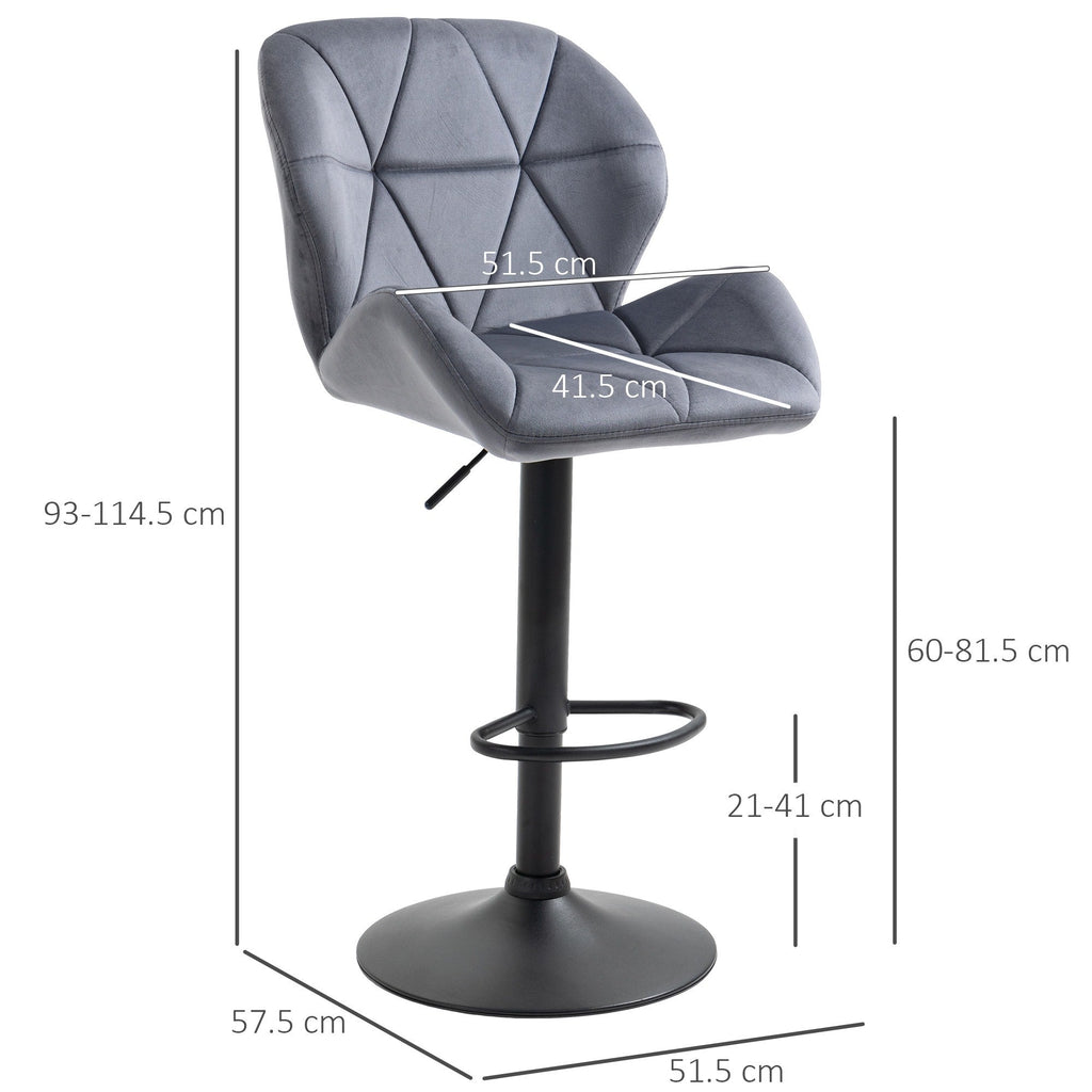 Easycomfort Set 2 Sgabelli da Bar with Altezza Regolabile Base in Metallo Seduta in Velluto, Sgabelli Cucina Alti Girevole with Schienale e Poggiapiedi, 51.5x57.5x93-114.5cm, Grigio