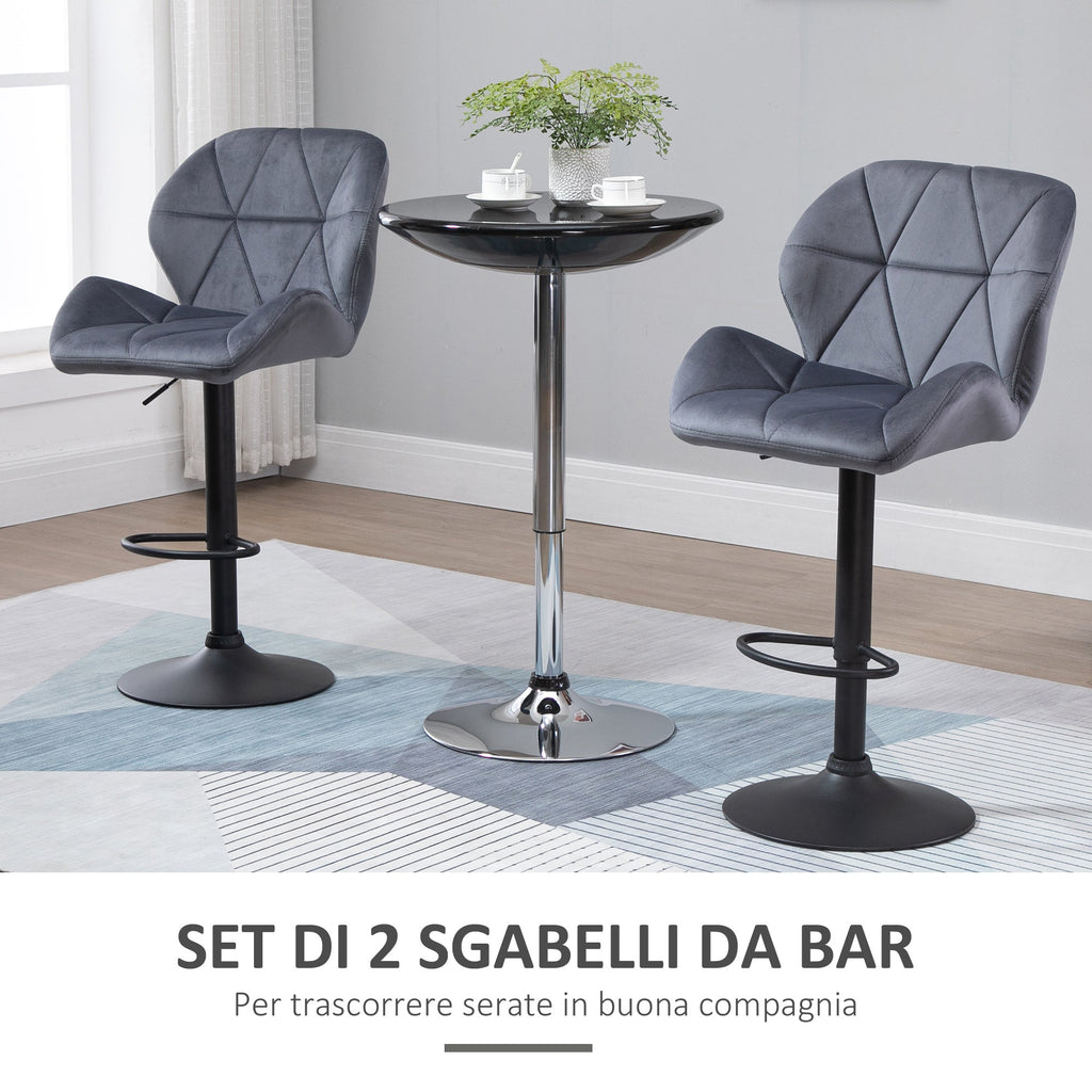 Easycomfort Set 2 Sgabelli da Bar with Altezza Regolabile Base in Metallo Seduta in Velluto, Sgabelli Cucina Alti Girevole with Schienale e Poggiapiedi, 51.5x57.5x93-114.5cm, Grigio