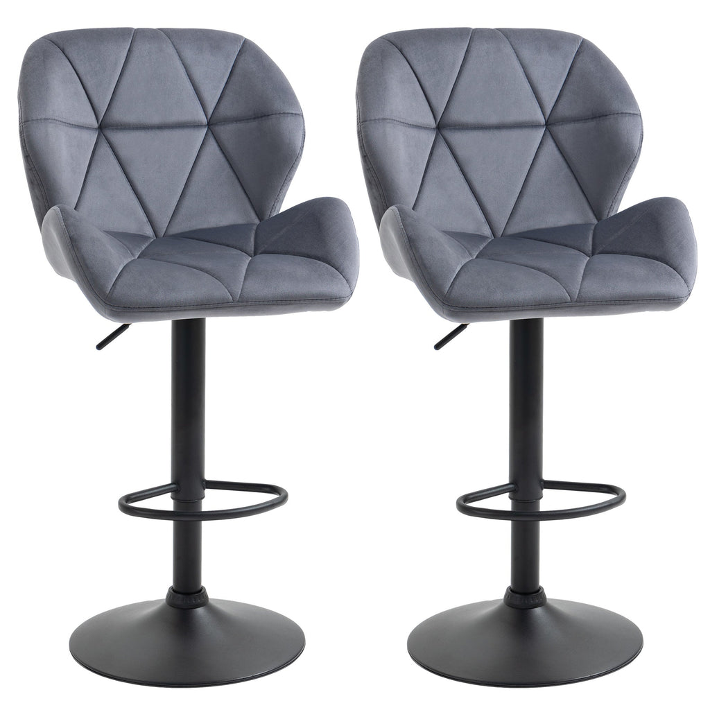 Easycomfort Set 2 Sgabelli da Bar with Altezza Regolabile Base in Metallo Seduta in Velluto, Sgabelli Cucina Alti Girevole with Schienale e Poggiapiedi, 51.5x57.5x93-114.5cm, Grigio