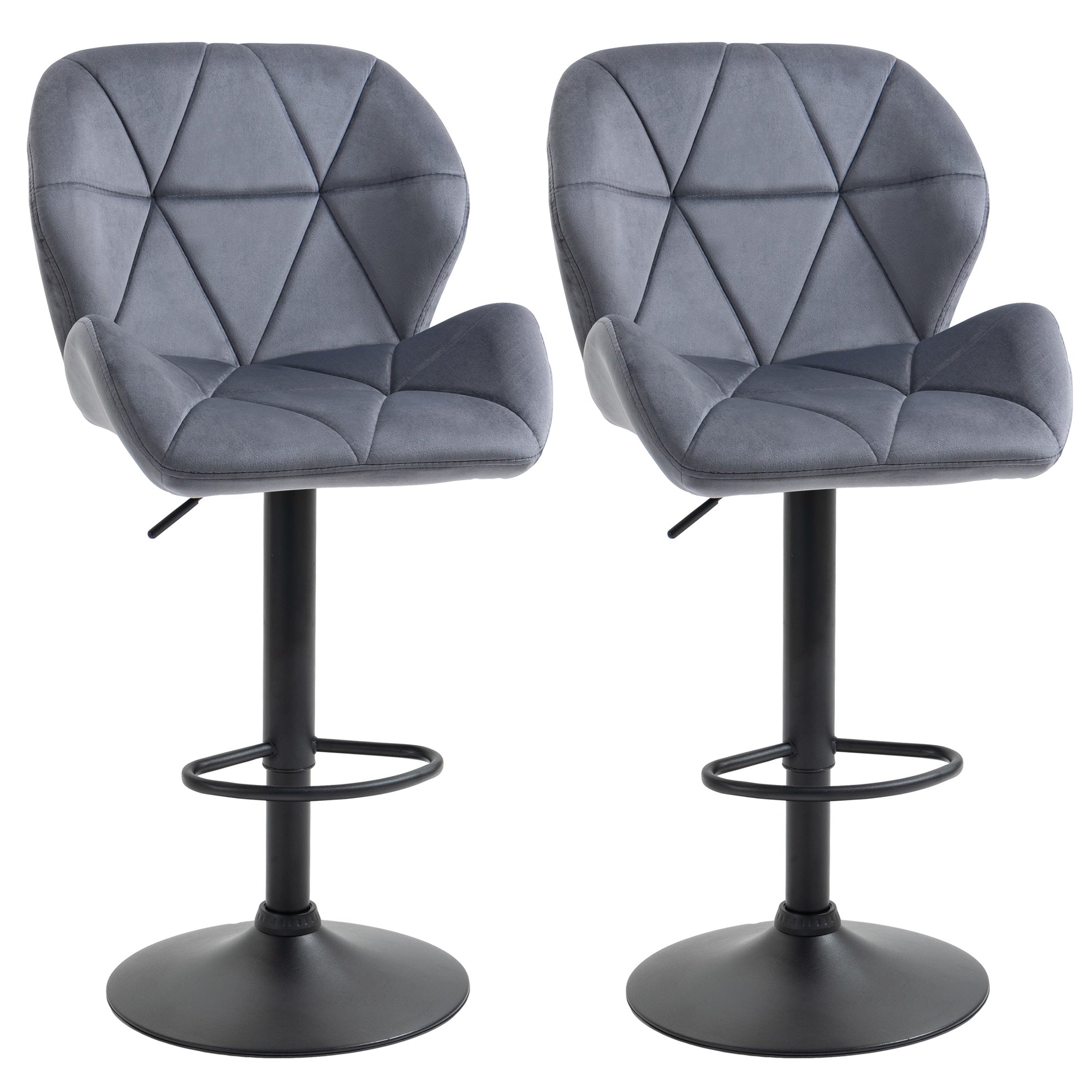 Easycomfort Set 2 Sgabelli da Bar with Altezza Regolabile Base in Metallo Seduta in Velluto, Sgabelli Cucina Alti Girevole with Schienale e Poggiapiedi, 51.5x57.5x93-114.5cm, Grigio