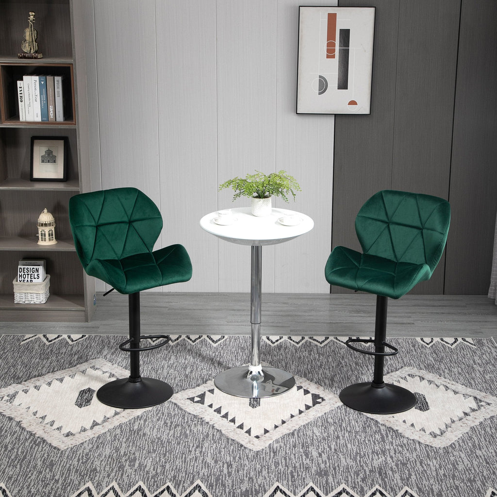 Easycomfort Set 2 Sgabelli da Bar, Altezza Regolabile with Base in Metallo e Seduta in Velluto, Sgabelli Moderni with Schienale e Poggiapiedi, 46x48x83-104cm, Verde