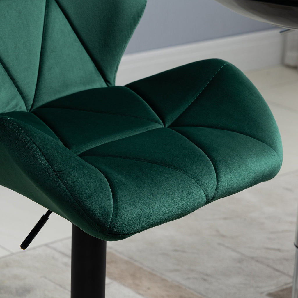 Easycomfort Set 2 Sgabelli da Bar, Altezza Regolabile with Base in Metallo e Seduta in Velluto, Sgabelli Moderni with Schienale e Poggiapiedi, 46x48x83-104cm, Verde