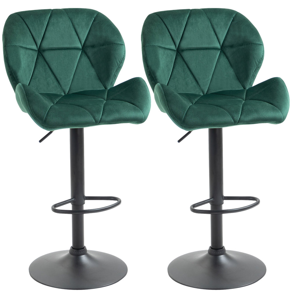 Easycomfort Set 2 Sgabelli da Bar, Altezza Regolabile with Base in Metallo e Seduta in Velluto, Sgabelli Moderni with Schienale e Poggiapiedi, 46x48x83-104cm, Verde