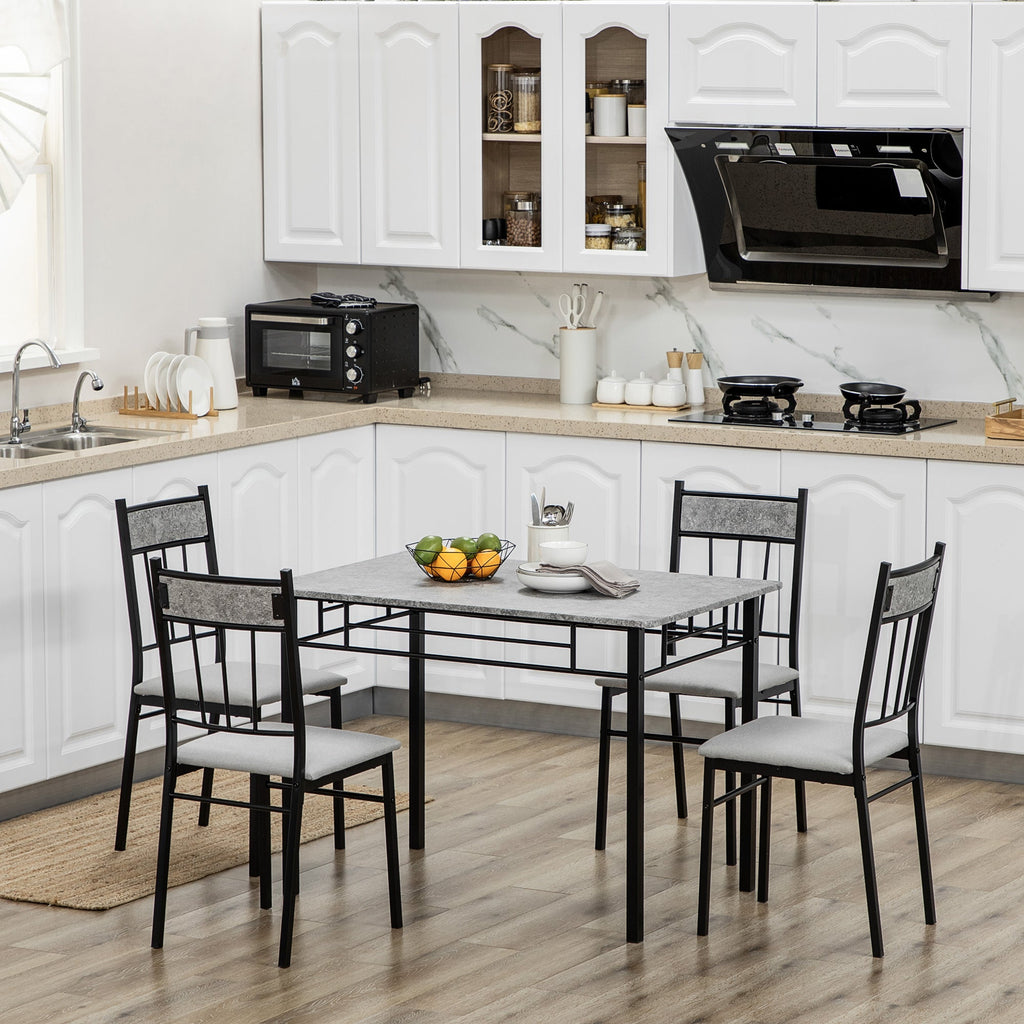 Easycomfort Set Tavolo e Sedie 5pz, Tavolo da Pranzo Rettangolare in Metallo e MDF e 4 Sedie da Pranzo Grigio e black