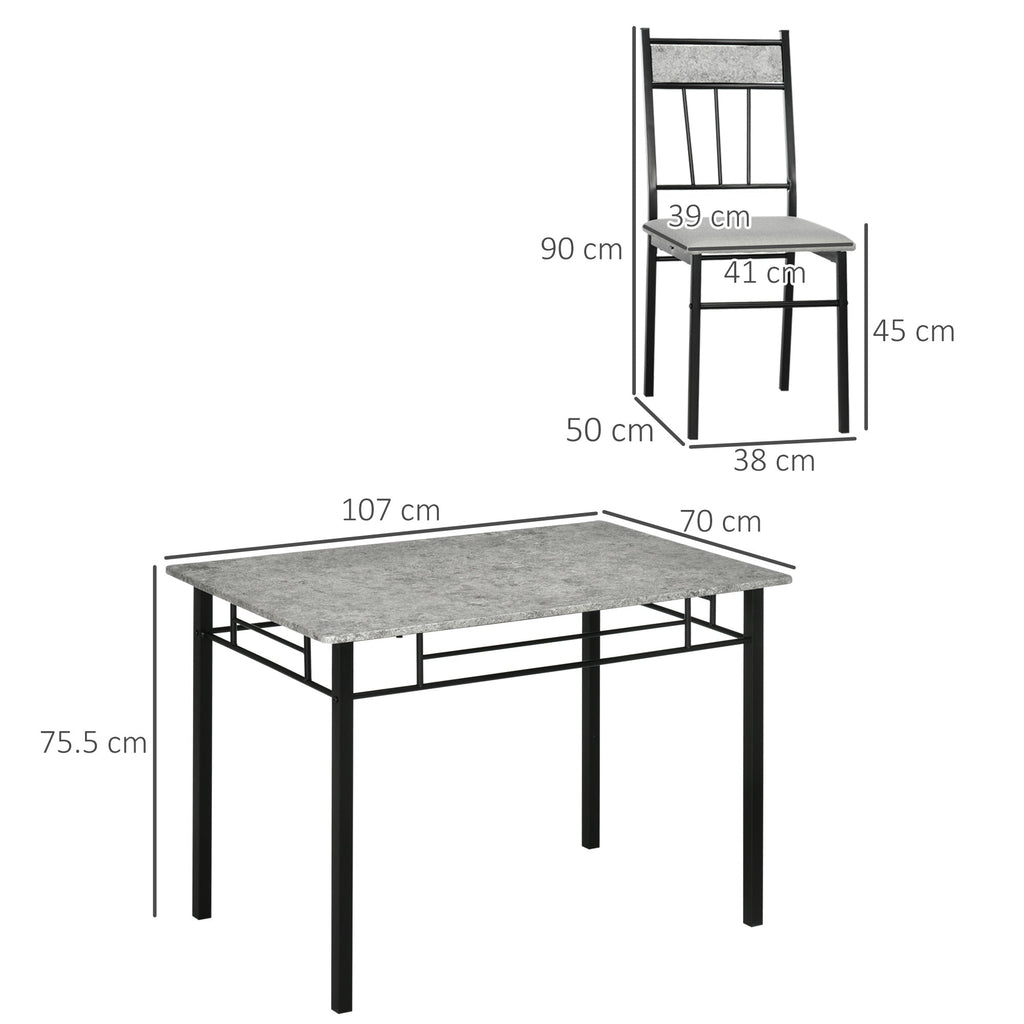 Easycomfort Set Tavolo e Sedie 5pz, Tavolo da Pranzo Rettangolare in Metallo e MDF e 4 Sedie da Pranzo Grigio e black