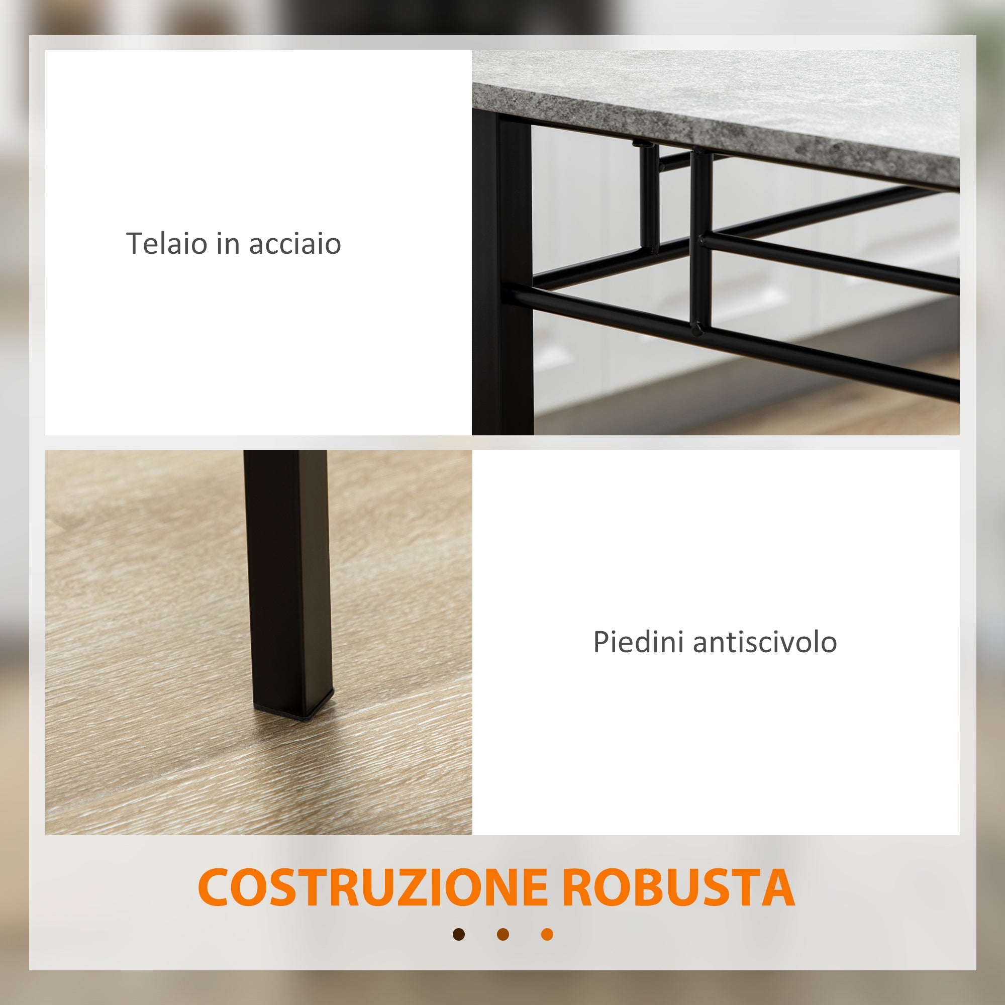 Easycomfort Set Tavolo e Sedie 5pz, Tavolo da Pranzo Rettangolare in Metallo e MDF e 4 Sedie da Pranzo Grigio e black