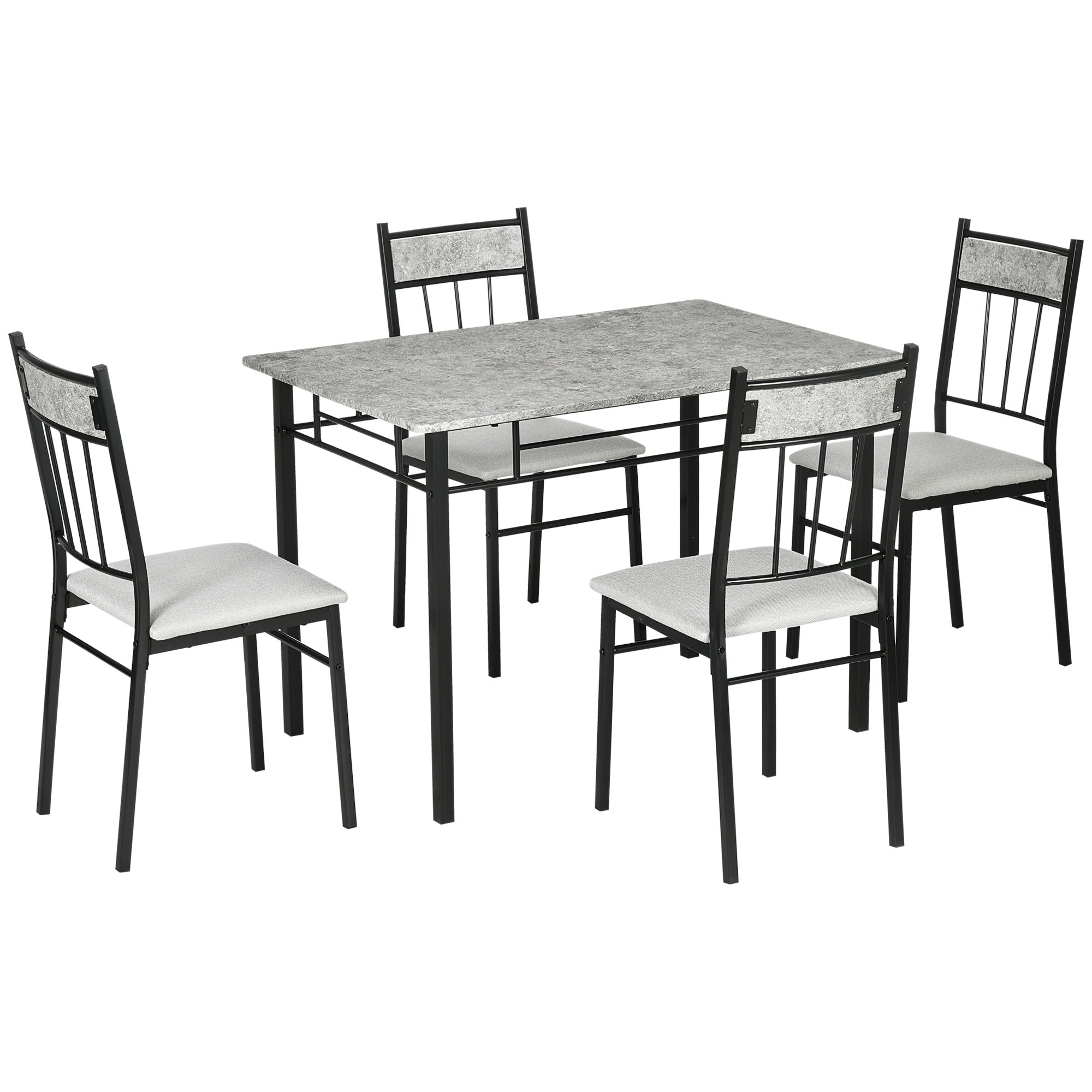 Easycomfort Set Tavolo e Sedie 5pz, Tavolo da Pranzo Rettangolare in Metallo e MDF e 4 Sedie da Pranzo Grigio e black