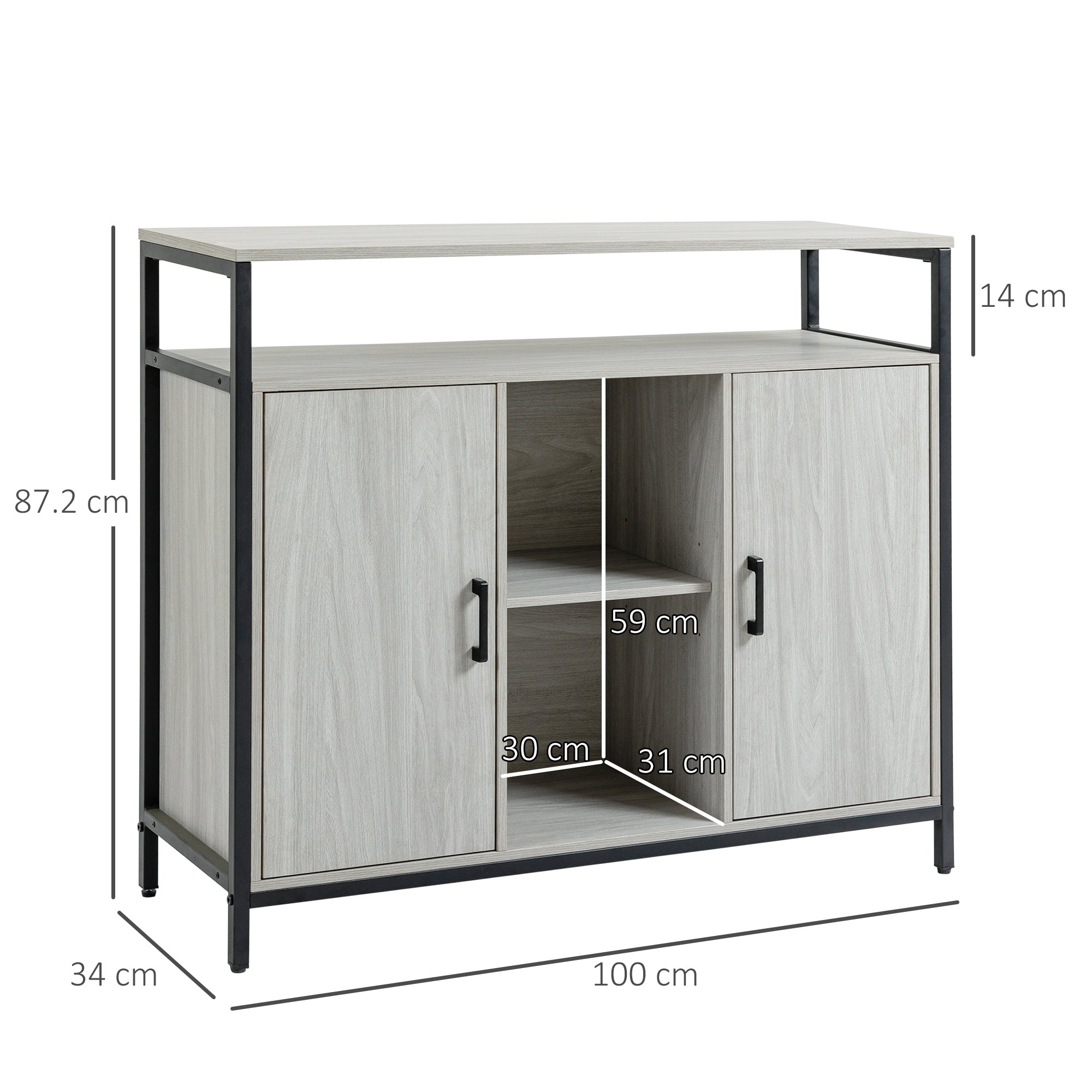 Easycomfort Credenza Moderna in Legno with 2 Armadietti e Ripiani, Mobile Cucina e per Ingresso Grigio Chiaro, 100x34x87.2cm