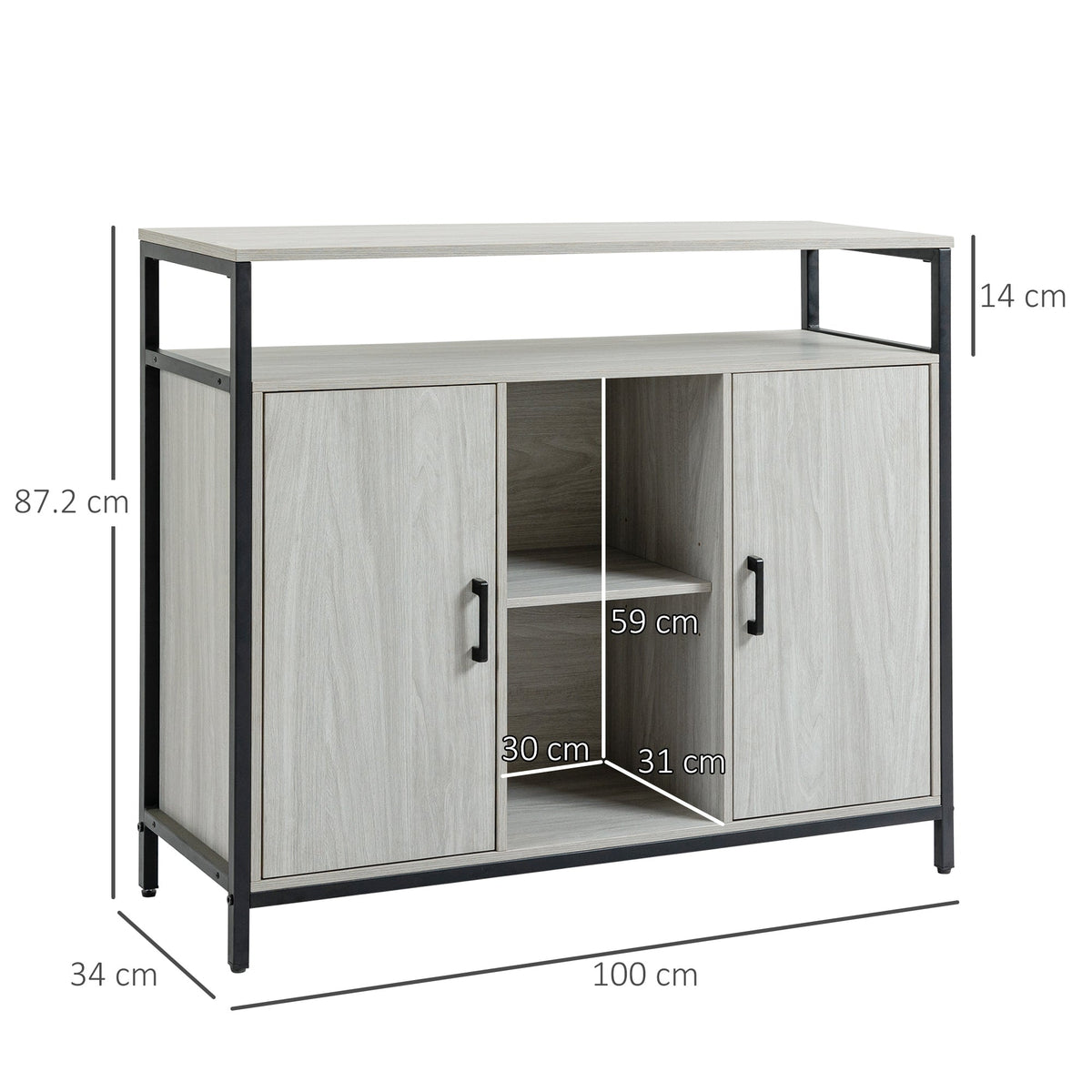 EasyComfort dressoir met 2 kastjes en open vak, lichtgrijs, 100x34x87.2cm