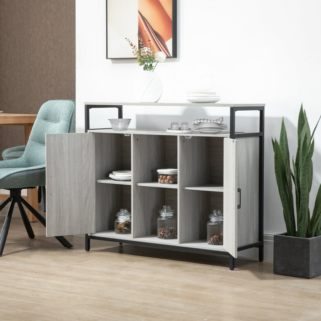 Easycomfort Credenza Moderna in Legno with 2 Armadietti e Ripiani, Mobile Cucina e per Ingresso Grigio Chiaro, 100x34x87.2cm