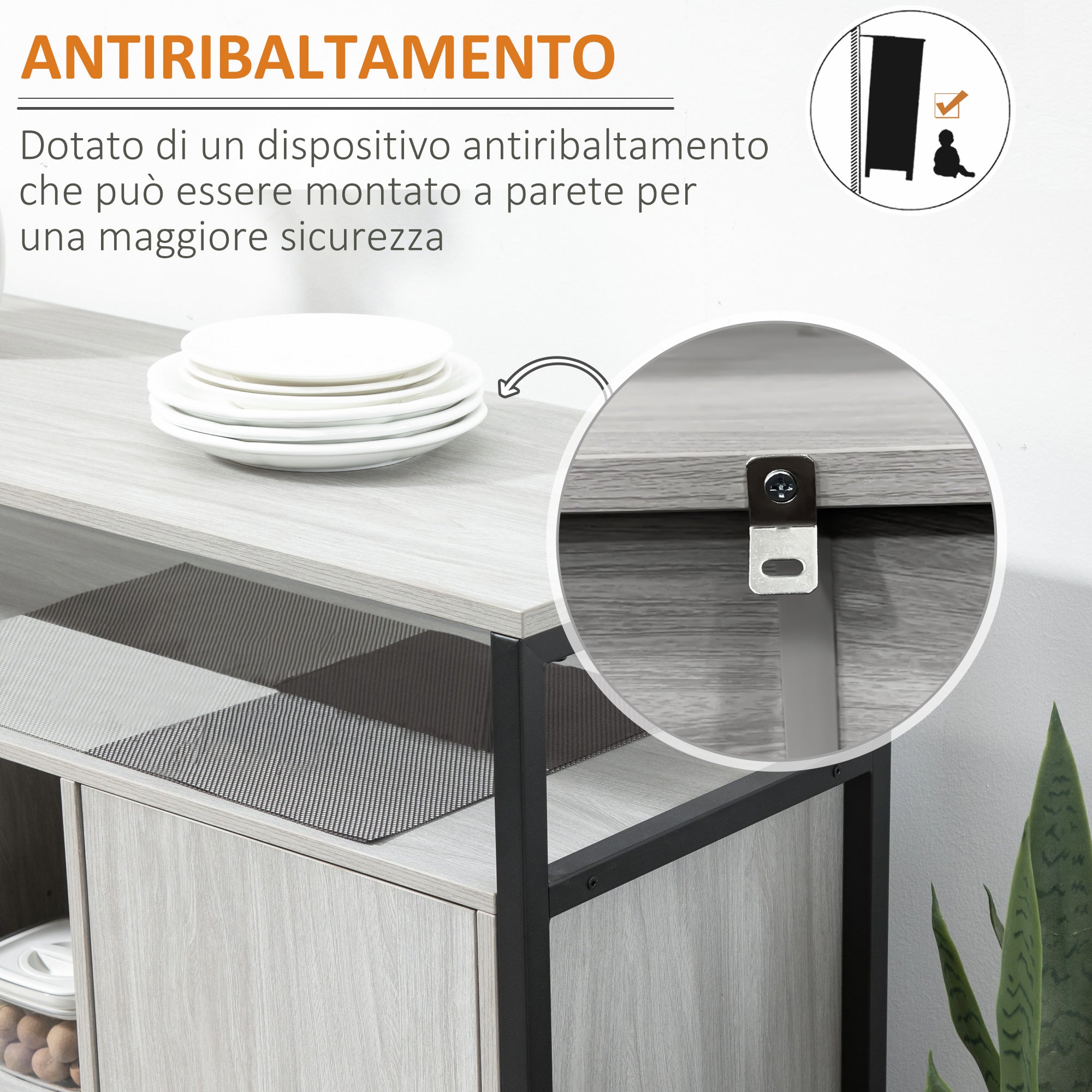 Easycomfort Credenza Moderna in Legno with 2 Armadietti e Ripiani, Mobile Cucina e per Ingresso Grigio Chiaro, 100x34x87.2cm
