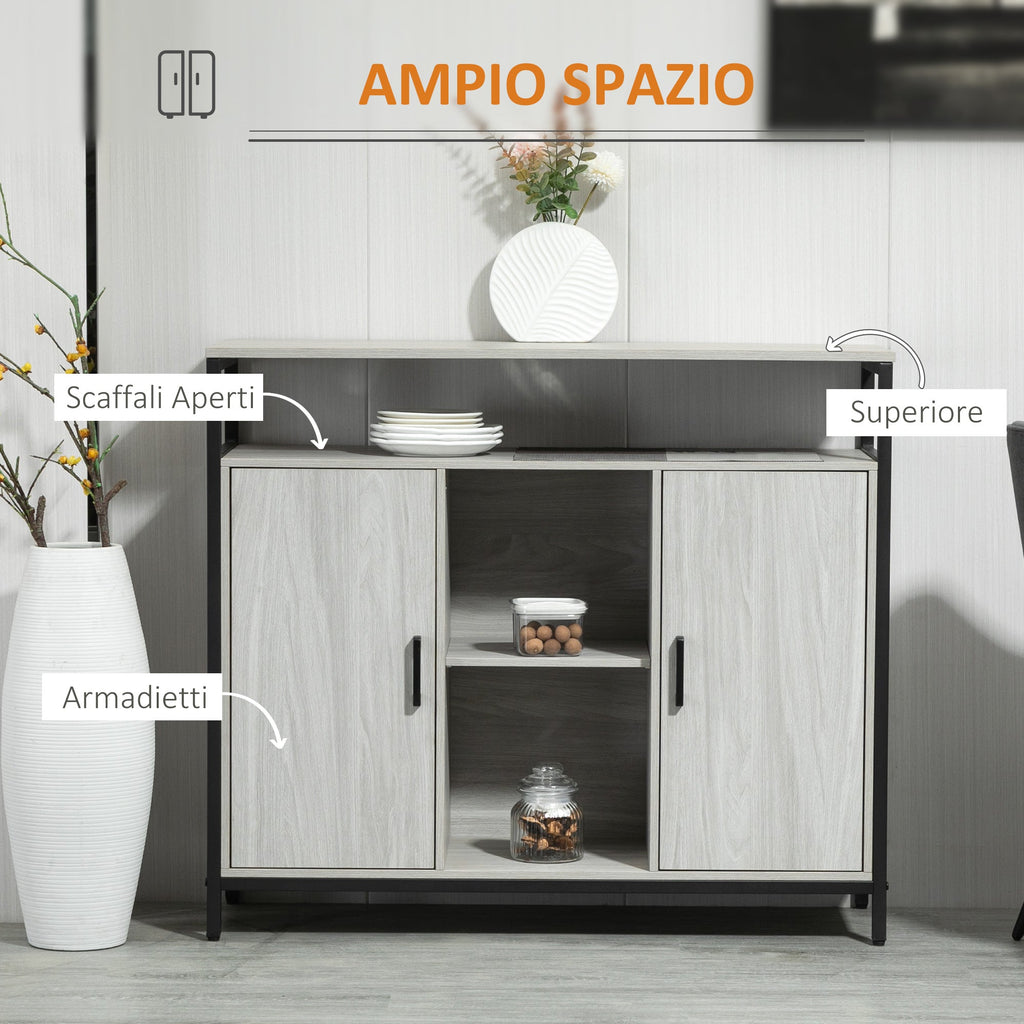 Easycomfort Credenza Moderna in Legno with 2 Armadietti e Ripiani, Mobile Cucina e per Ingresso Grigio Chiaro, 100x34x87.2cm