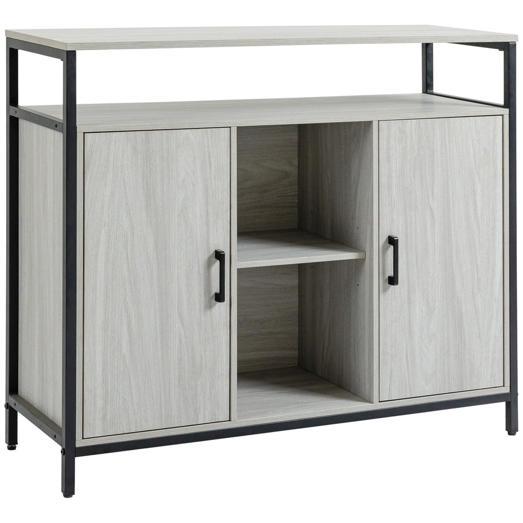 Easycomfort Credenza Moderna in Legno with 2 Armadietti e Ripiani, Mobile Cucina e per Ingresso Grigio Chiaro, 100x34x87.2cm