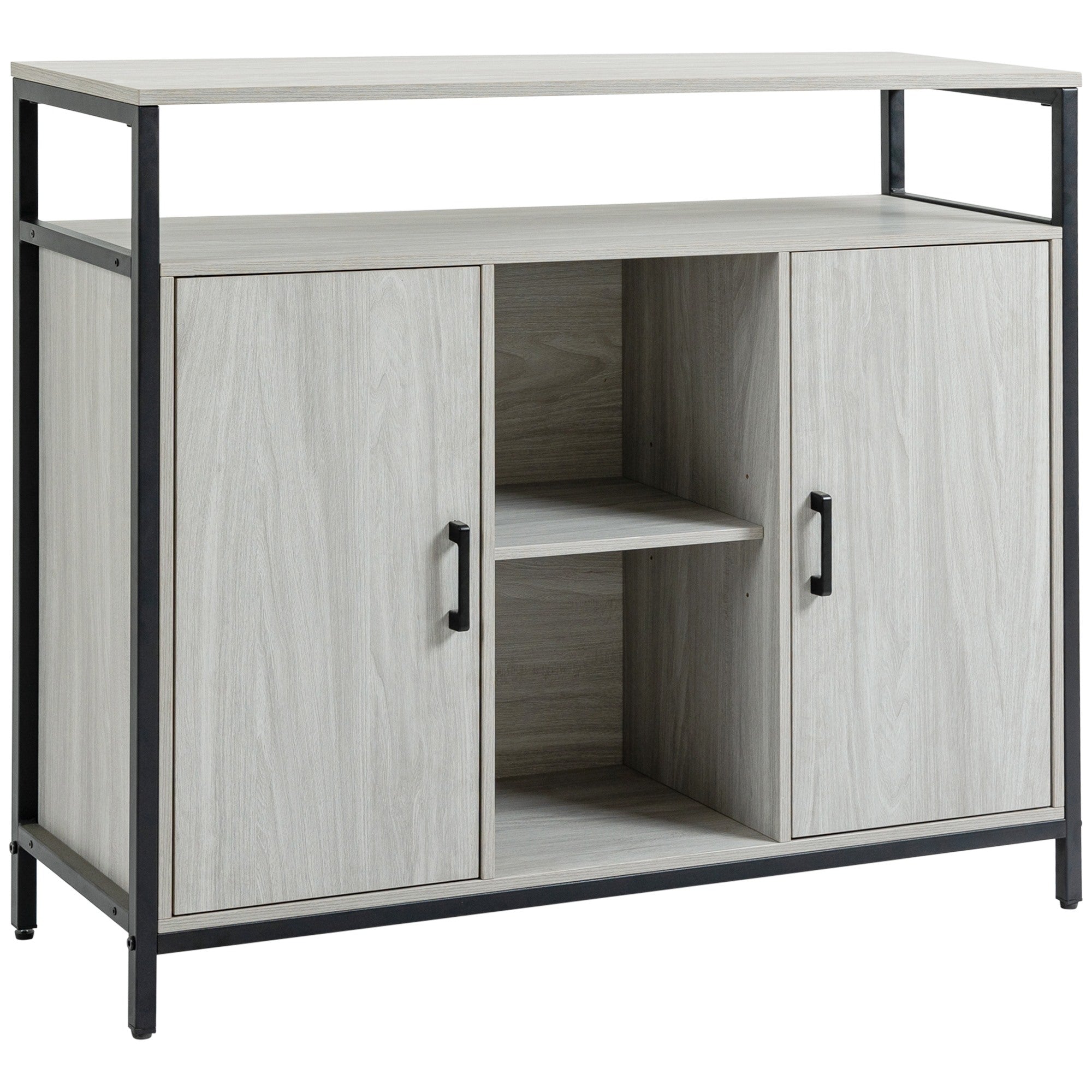 Easycomfort Credenza Moderna in Legno with 2 Armadietti e Ripiani, Mobile Cucina e per Ingresso Grigio Chiaro, 100x34x87.2cm