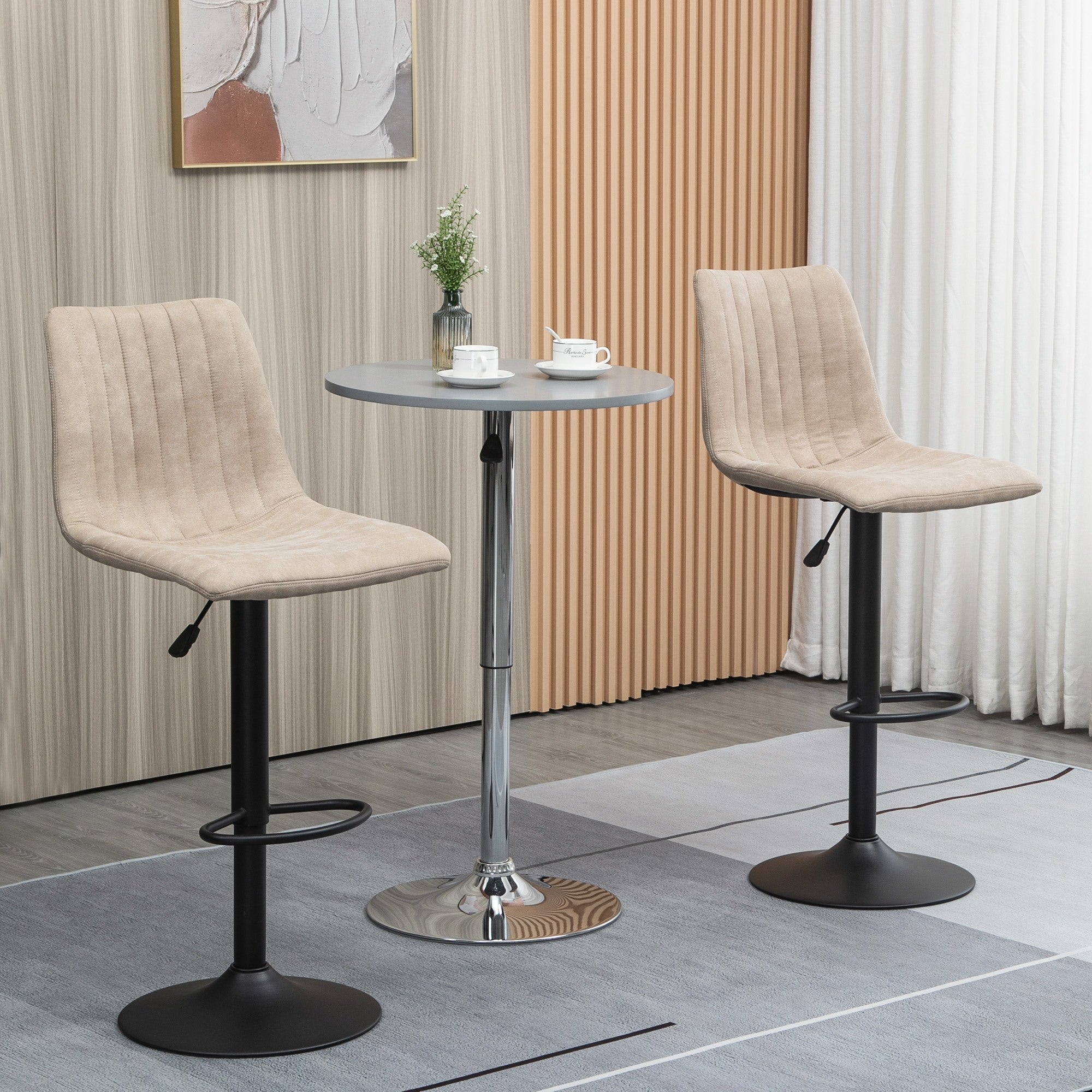 Easycomfort Sgabelli da Bar Set 2 Pezzi ad Altezza Regolabile, in Acciaio e Poliestere, 47.5x57.5x95-116 cm, Marrone