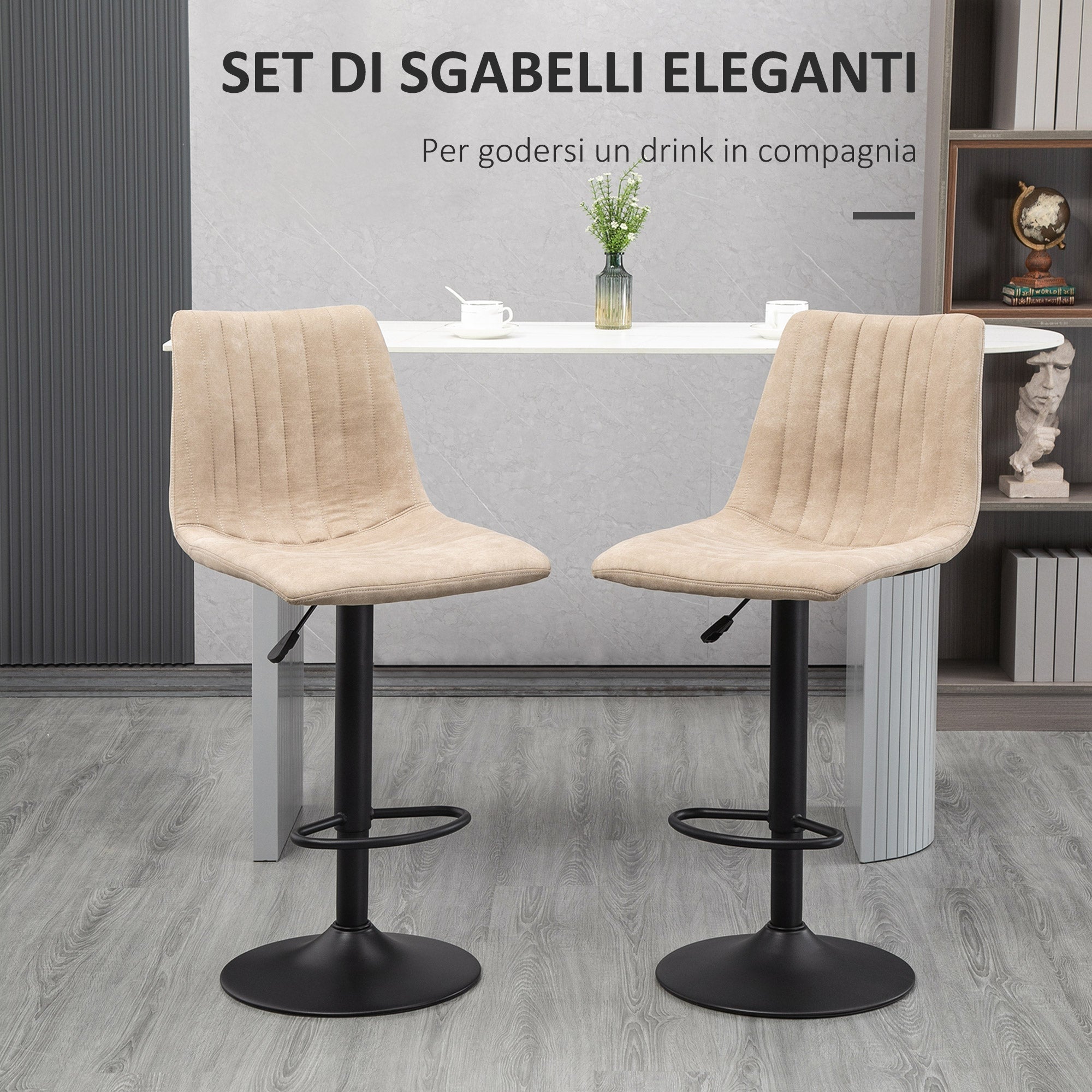 Easycomfort Sgabelli da Bar Set 2 Pezzi ad Altezza Regolabile, in Acciaio e Poliestere, 47.5x57.5x95-116 cm, Marrone