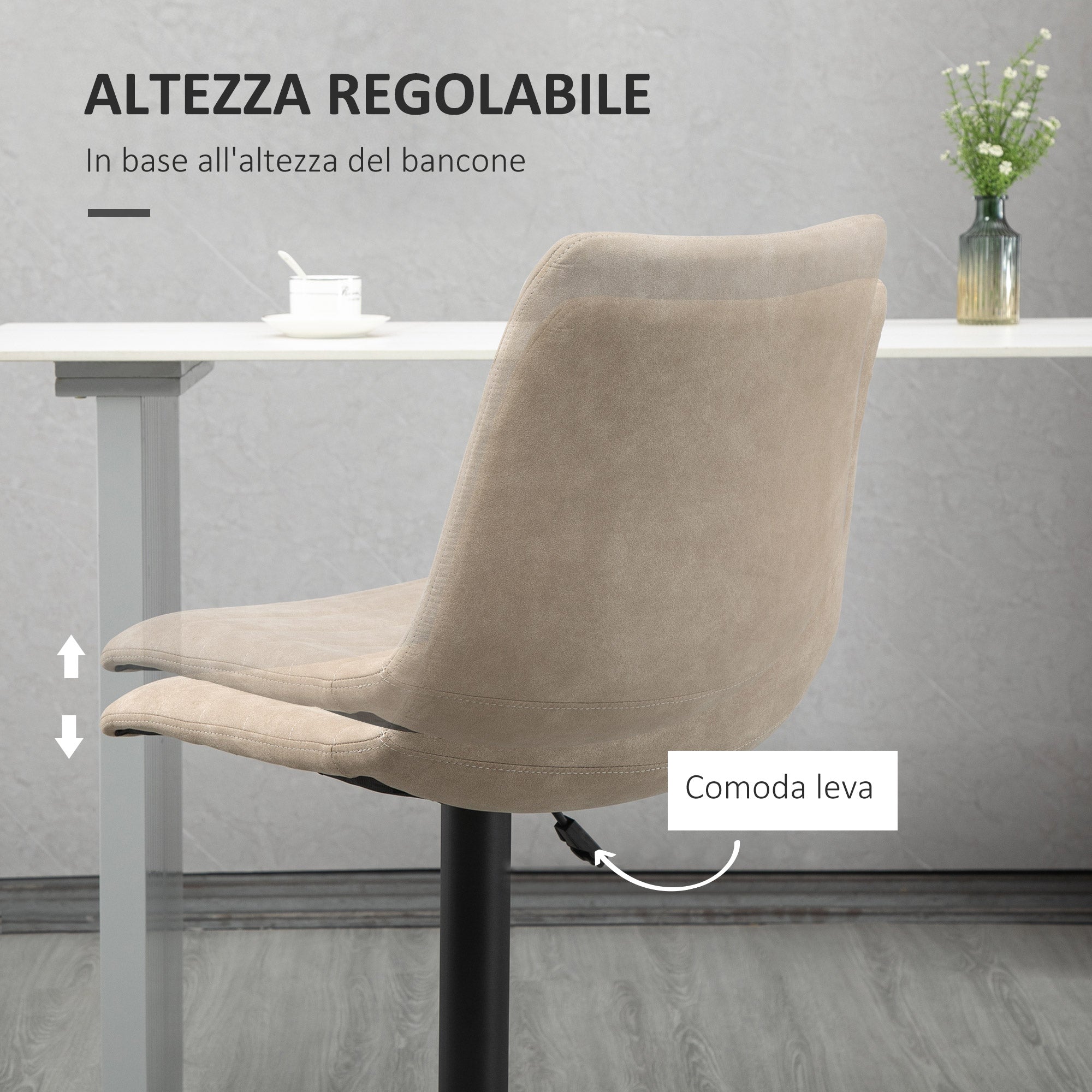 Easycomfort Sgabelli da Bar Set 2 Pezzi ad Altezza Regolabile, in Acciaio e Poliestere, 47.5x57.5x95-116 cm, Marrone