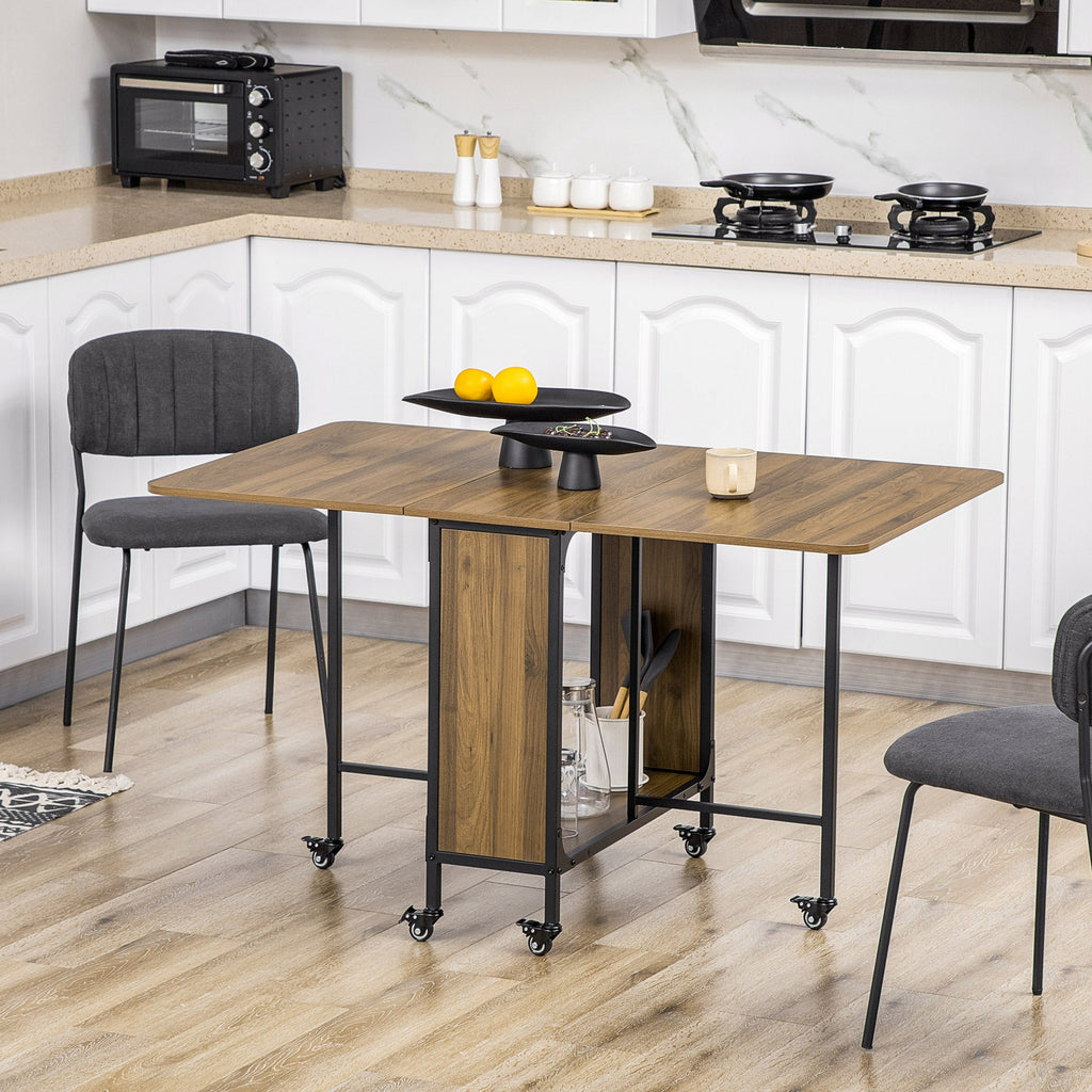 Easycomfort Tavolo Pieghevole with 6 Ruote e Mensola Stile Industriale in Legno e Metallo, Marrone Chiaro