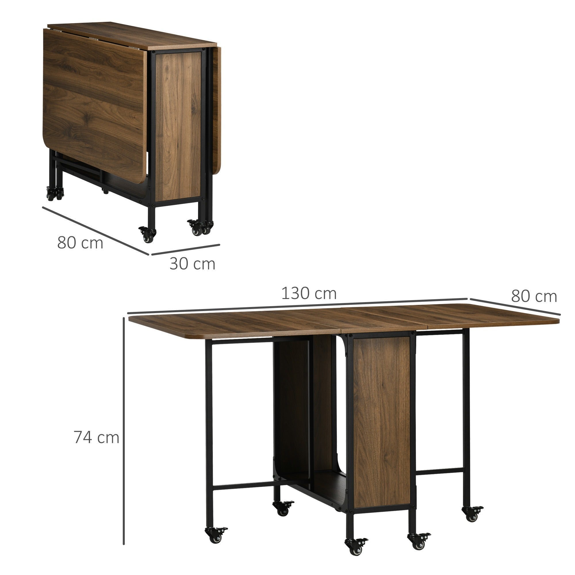 Easycomfort Tavolo Pieghevole with 6 Ruote e Mensola Stile Industriale in Legno e Metallo, Marrone Chiaro