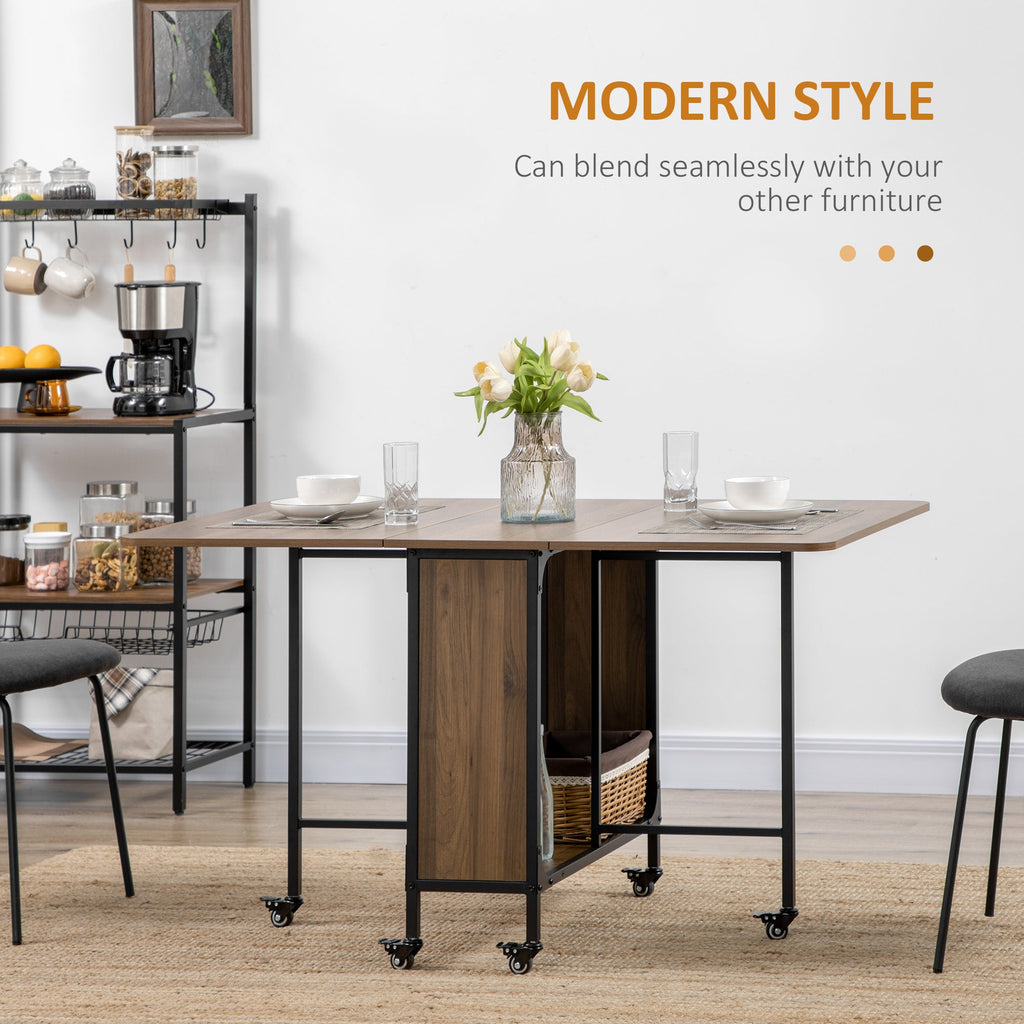 Easycomfort Tavolo Pieghevole with 6 Ruote e Mensola Stile Industriale in Legno e Metallo, Marrone Chiaro