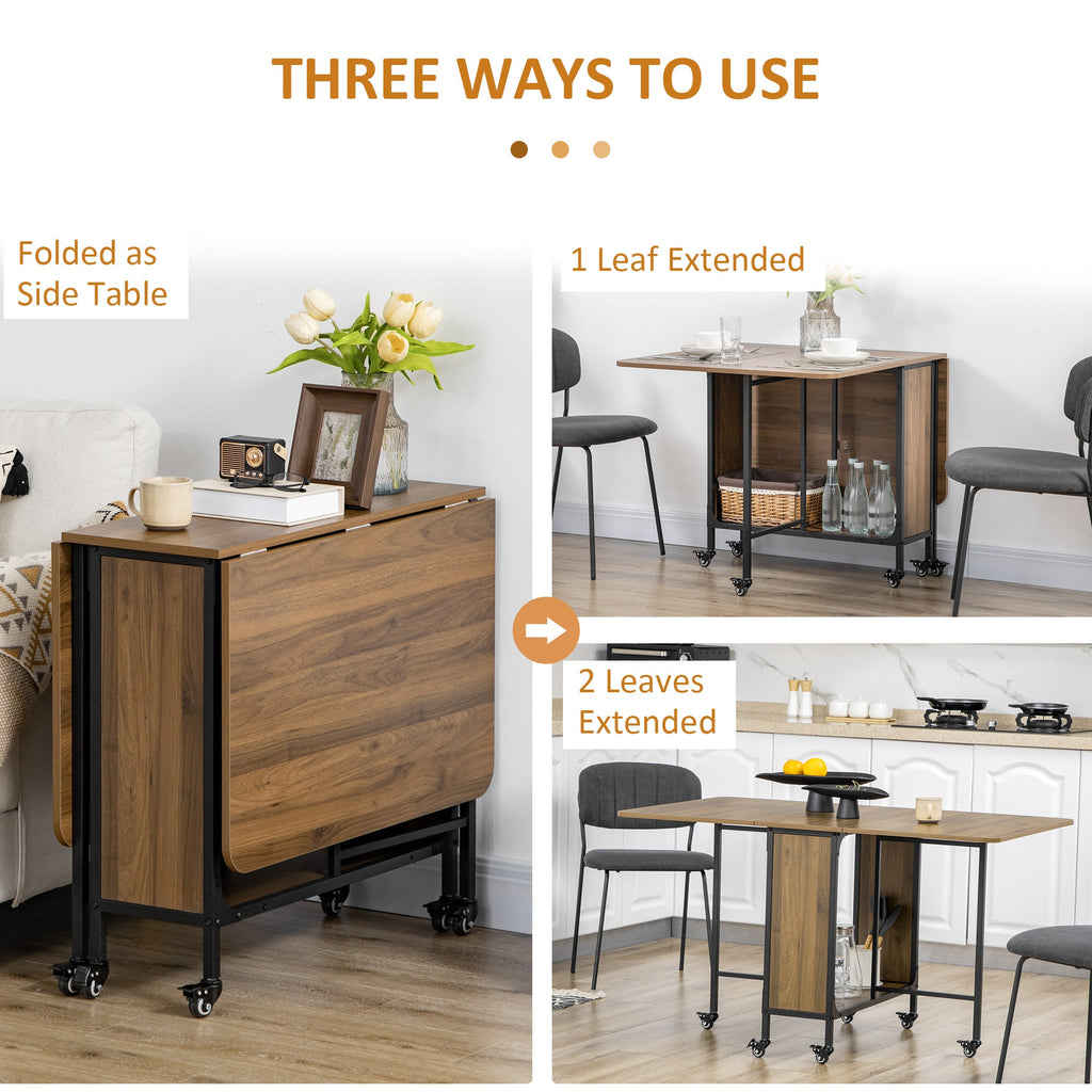Easycomfort Tavolo Pieghevole with 6 Ruote e Mensola Stile Industriale in Legno e Metallo, Marrone Chiaro