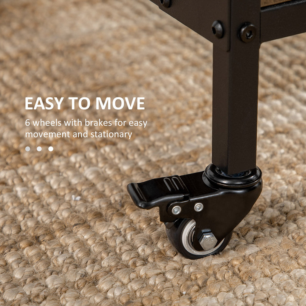 Easycomfort Tavolo Pieghevole with 6 Ruote e Mensola Stile Industriale in Legno e Metallo, Marrone Chiaro