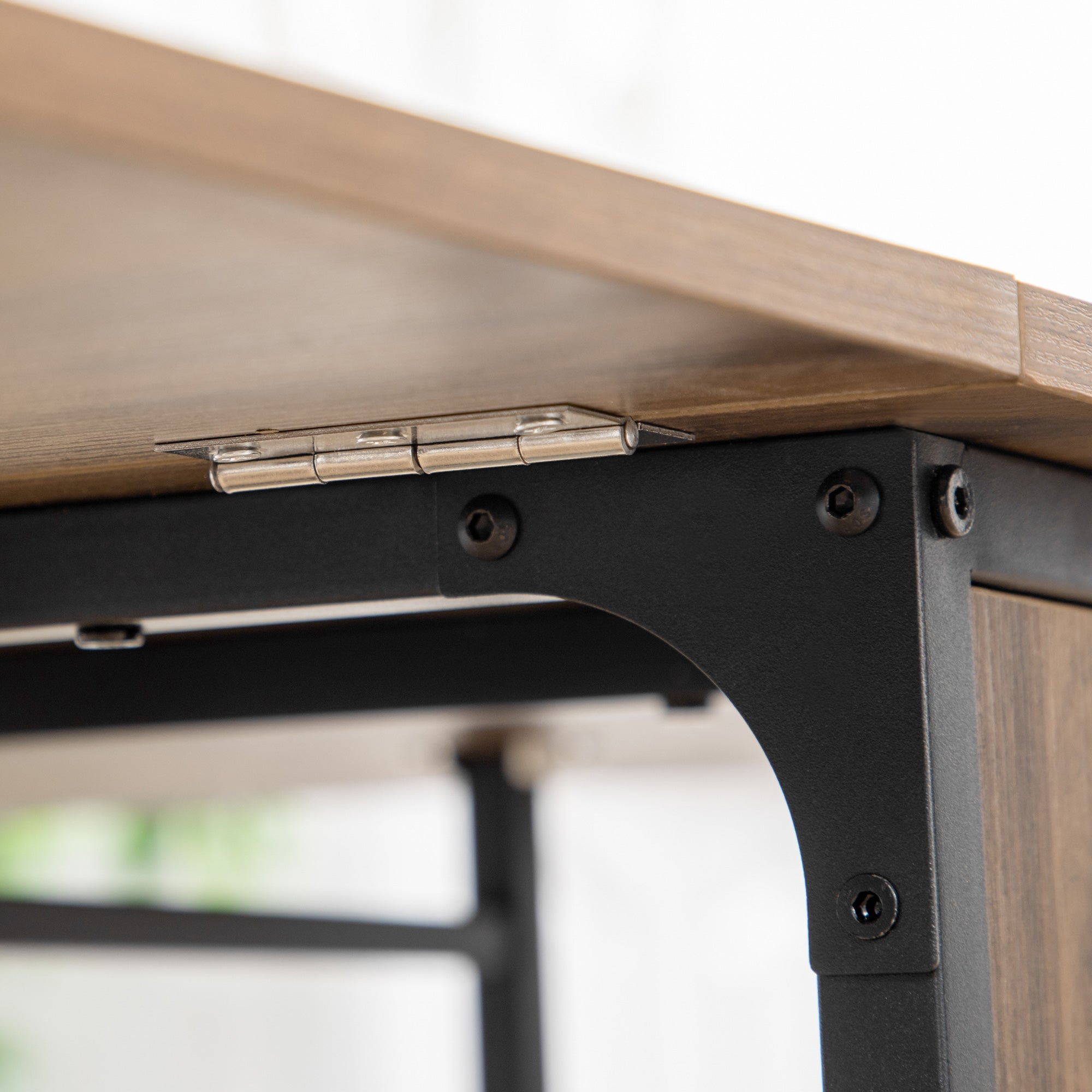 Easycomfort Tavolo Pieghevole with 6 Ruote e Mensola Stile Industriale in Legno e Metallo, Marrone Chiaro