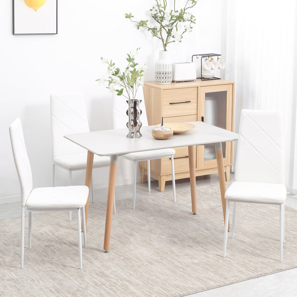 Easycomfort Set di 4 Sedie da Pranzo with Schienale Alto in Finta Pelle e Acciaio, 41x50x97cm, white