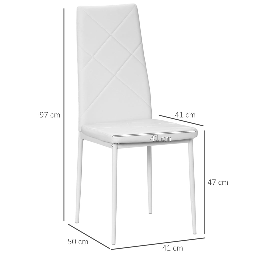 Easycomfort Set di 4 Sedie da Pranzo with Schienale Alto in Finta Pelle e Acciaio, 41x50x97cm, white