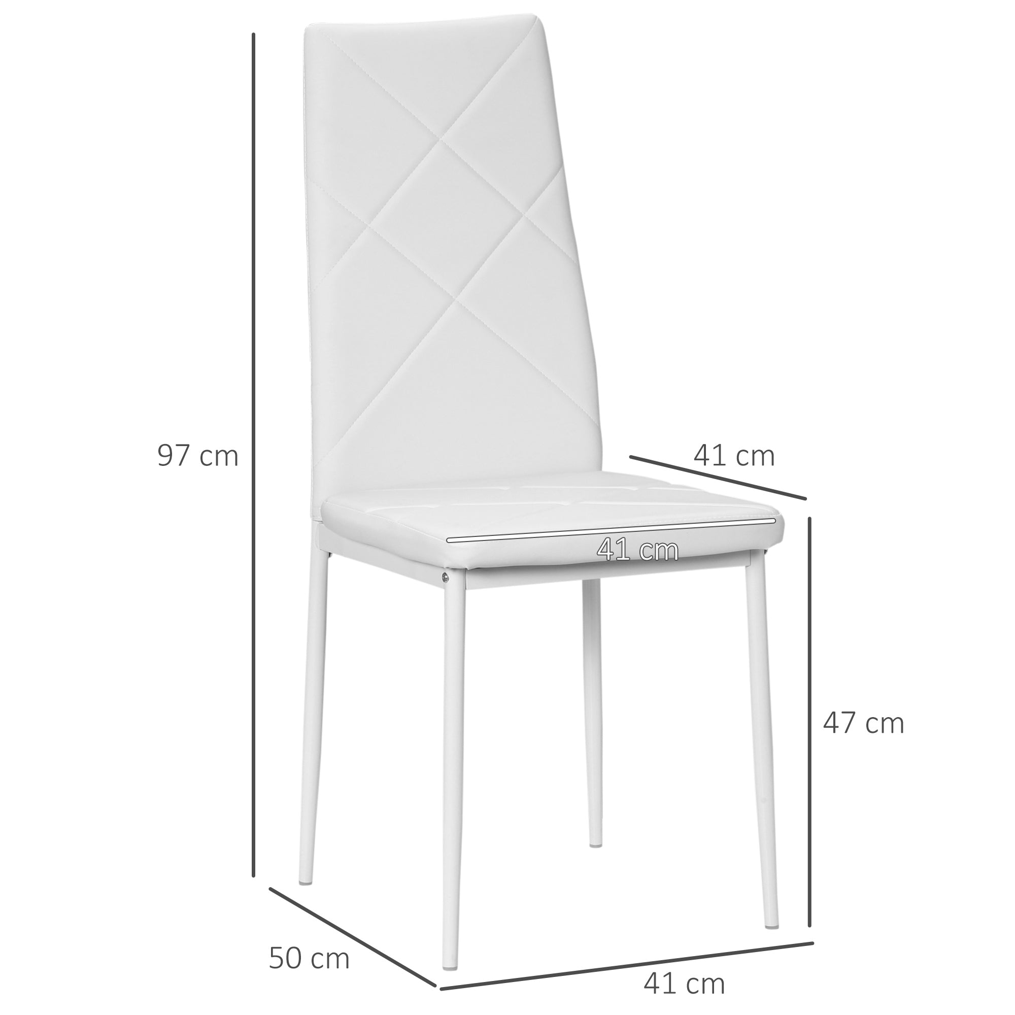 Easycomfort Set di 4 Sedie da Pranzo with Schienale Alto in Finta Pelle e Acciaio, 41x50x97cm, white