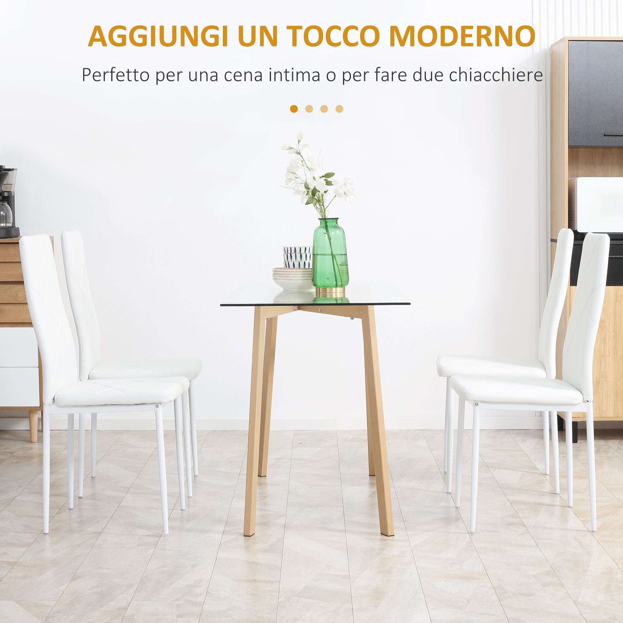 Easycomfort Set di 4 Sedie da Pranzo with Schienale Alto in Finta Pelle e Acciaio, 41x50x97cm, white