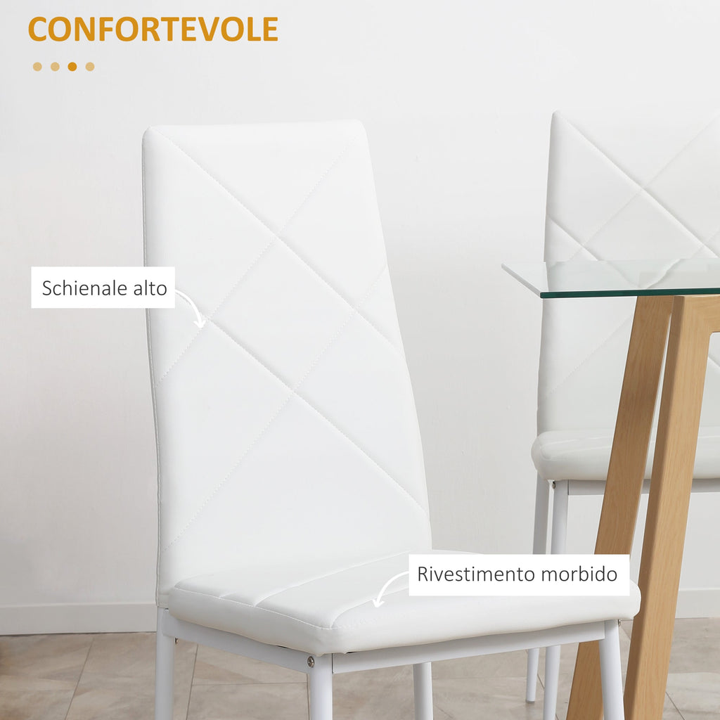 Easycomfort Set di 4 Sedie da Pranzo with Schienale Alto in Finta Pelle e Acciaio, 41x50x97cm, white