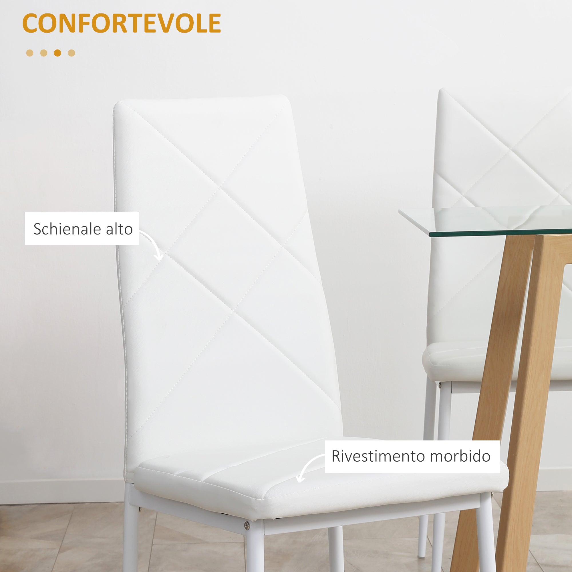 Easycomfort Set di 4 Sedie da Pranzo with Schienale Alto in Finta Pelle e Acciaio, 41x50x97cm, white