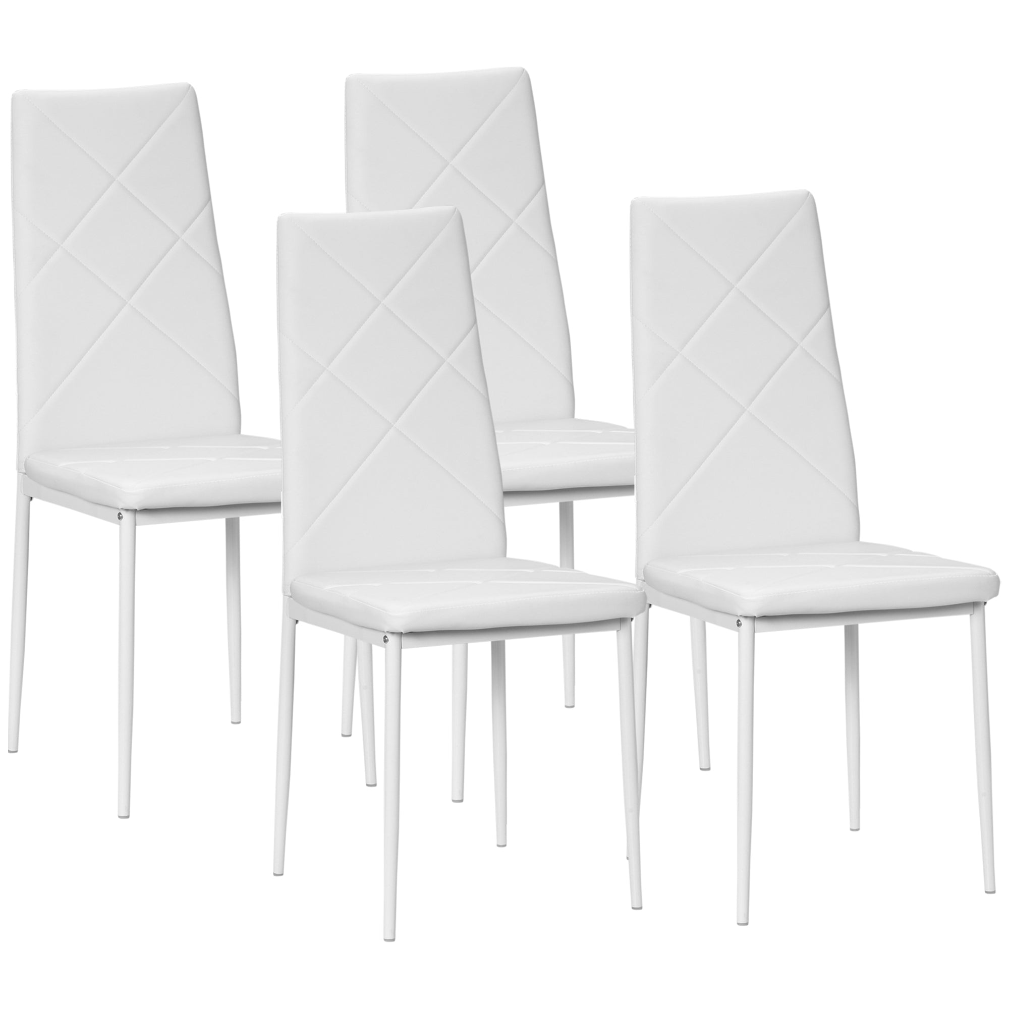 Easycomfort Set di 4 Sedie da Pranzo with Schienale Alto in Finta Pelle e Acciaio, 41x50x97cm, white