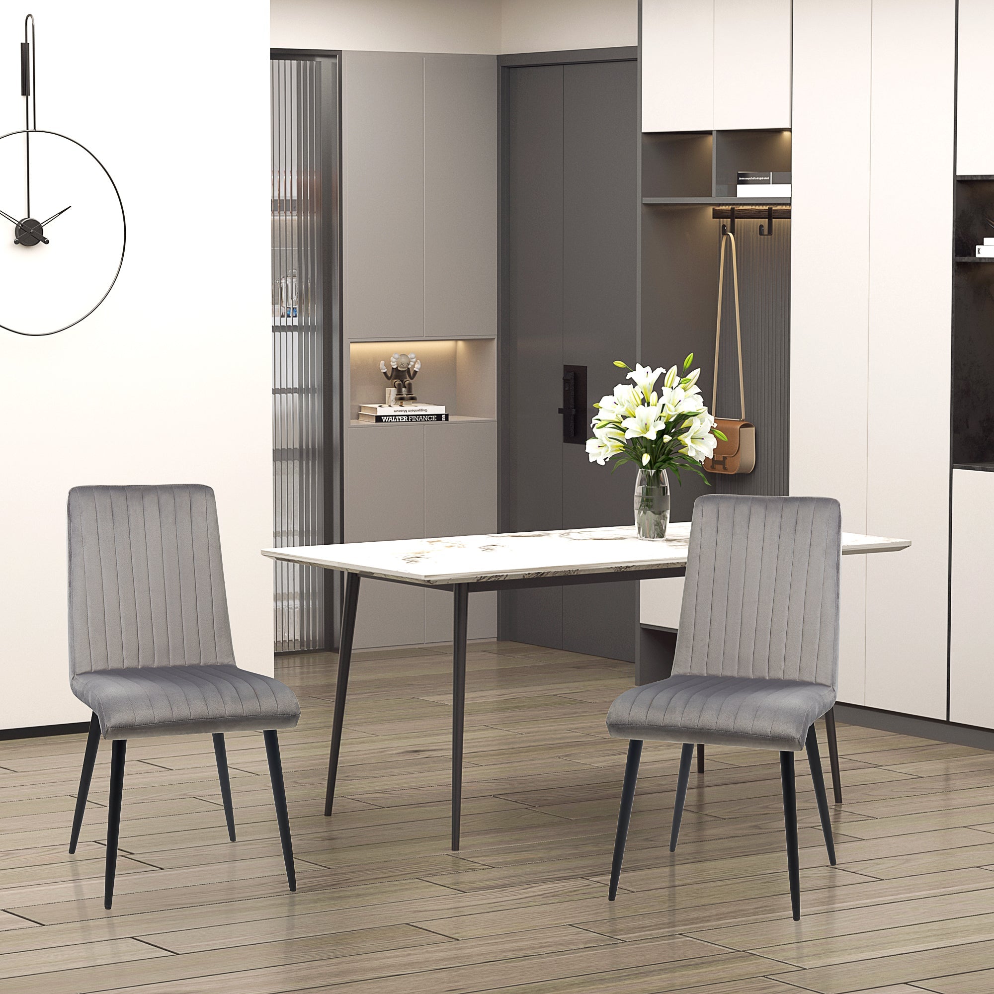 Easycomfort Set 2 Sedie da Cucina Imbottite e Salvaspazio with Gambe in Acciaio, 43x58x90 cm, Grigio e black