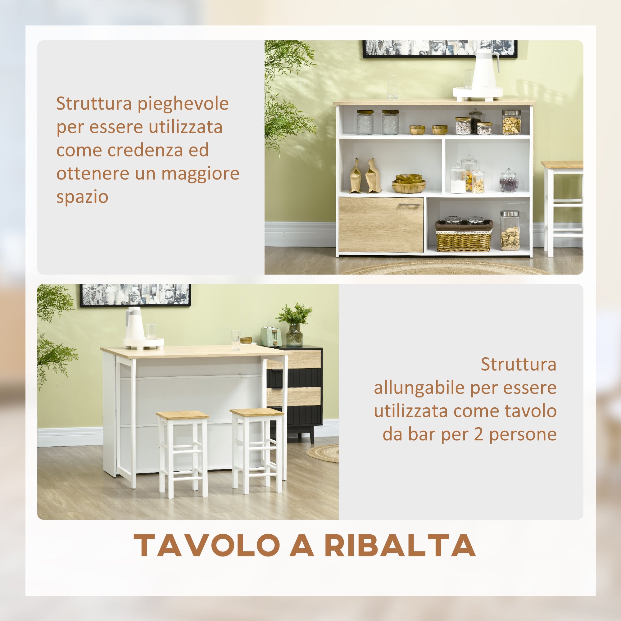 EasyComfort Bartafel MDF voor 2 personen, 4 open planken + kast, 116x79.5x91 cm
