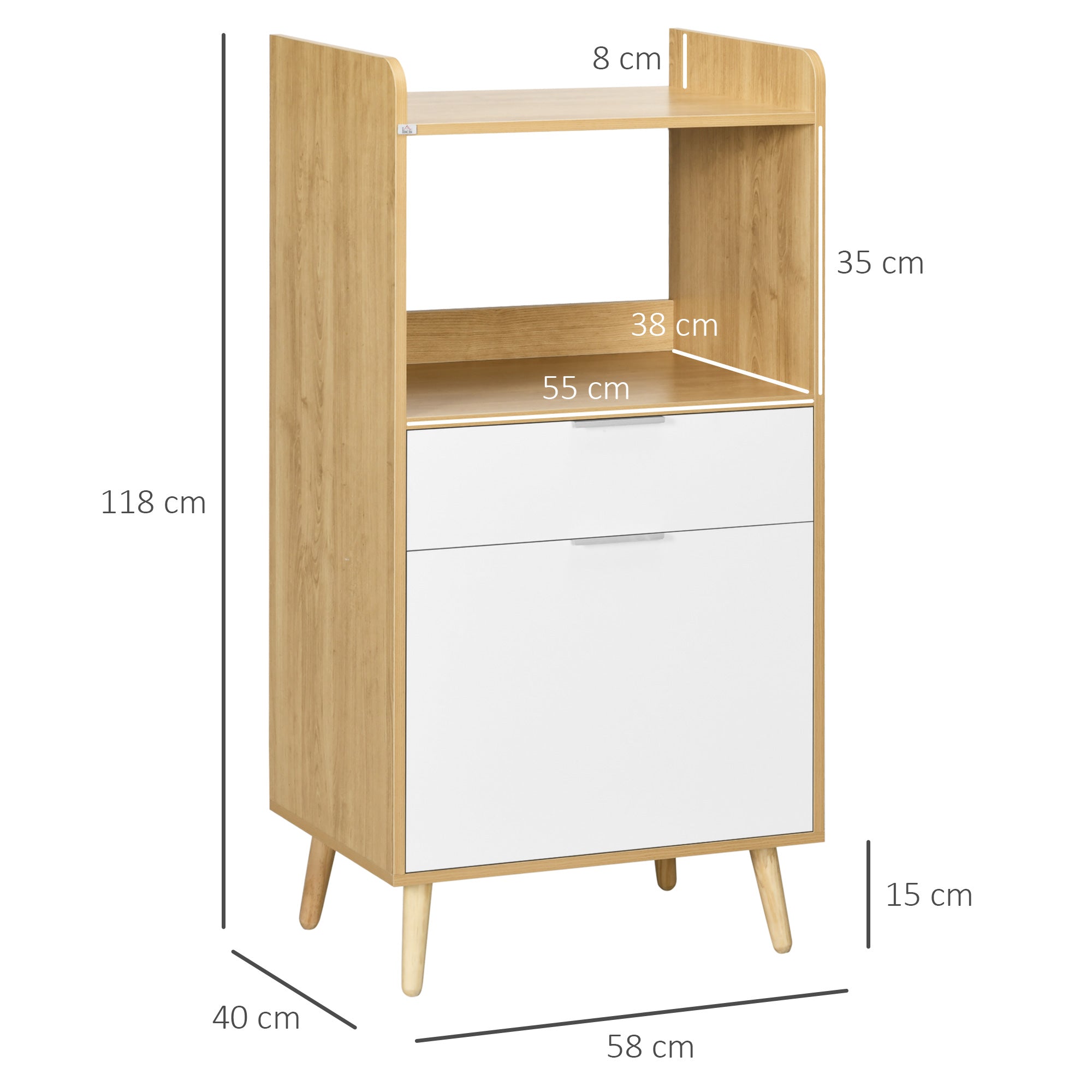 Easycomfort Mobiletto per Microonde in Truciolato with Ripiano Superiore, Cassetto Scorrevole e Armadietto, 58x40x118 cm
