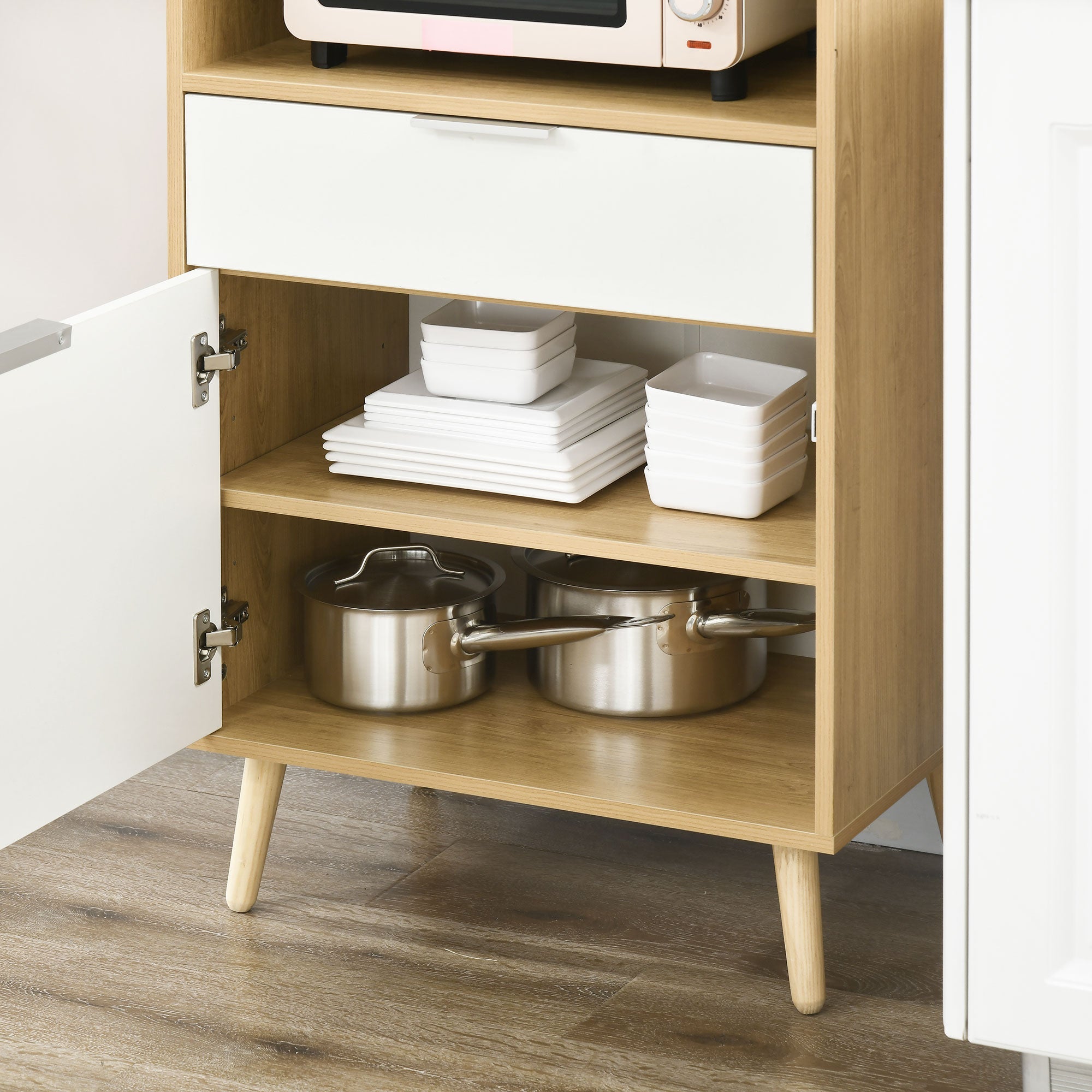 Easycomfort Mobiletto per Microonde in Truciolato with Ripiano Superiore, Cassetto Scorrevole e Armadietto, 58x40x118 cm