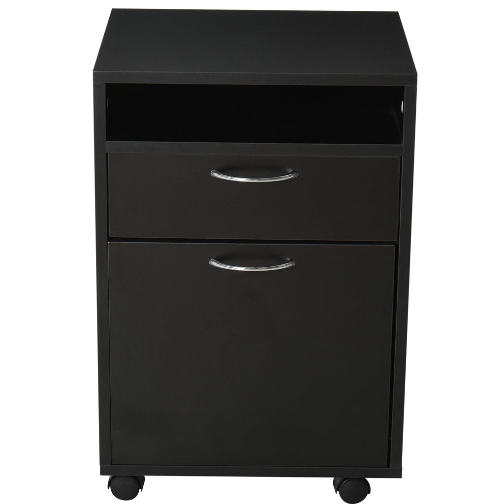 Easycomfort Cassettiera Portadocumenti da Ufficio in Legno black with 2 Cassetti, 4 Ruote Ominidirezionali, 40 x 35 x 60cm