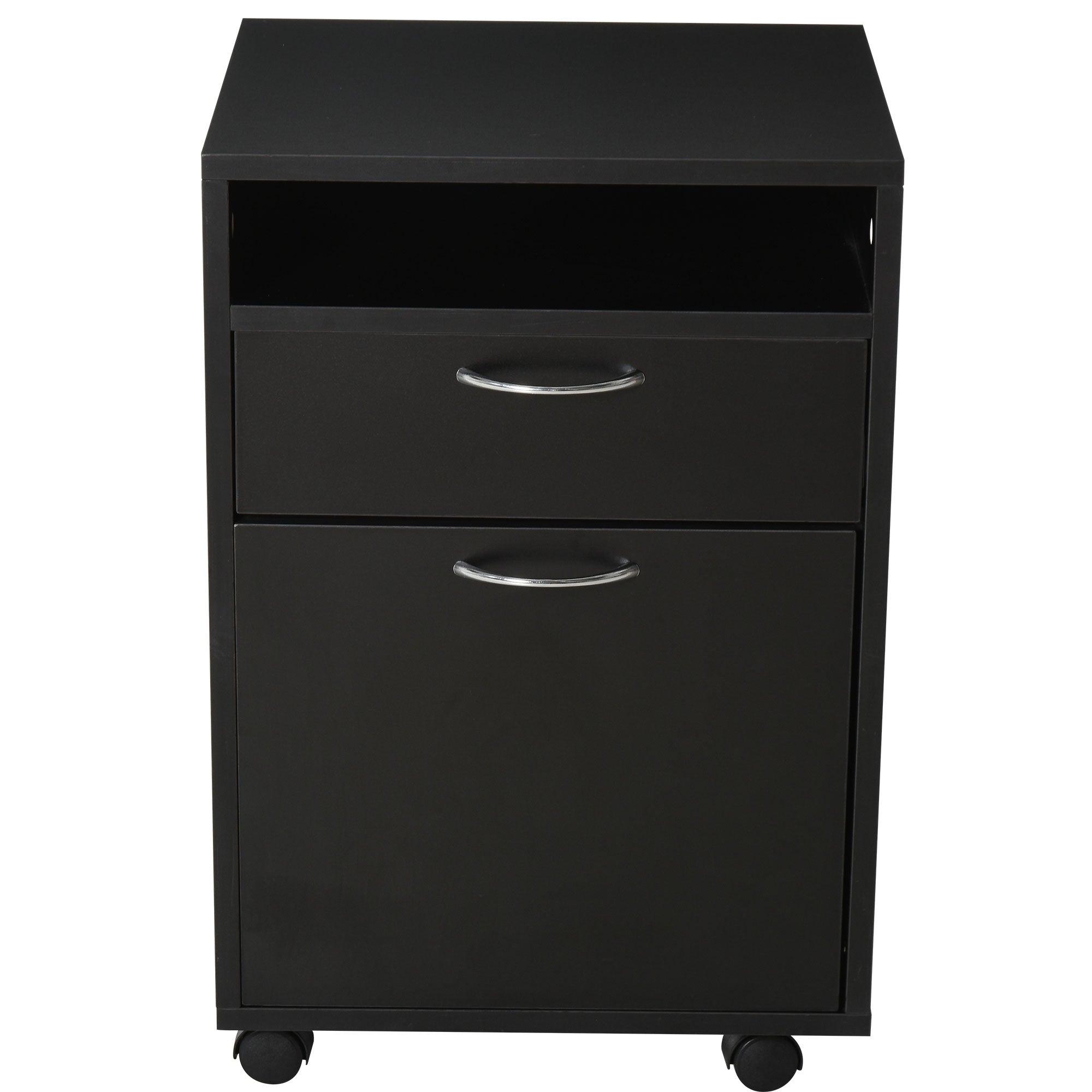 Easycomfort Cassettiera Portadocumenti da Ufficio in Legno black with 2 Cassetti, 4 Ruote Ominidirezionali, 40 x 35 x 60cm