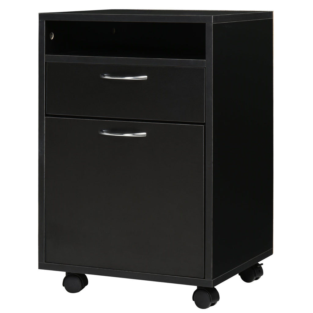 Easycomfort Cassettiera Portadocumenti da Ufficio in Legno black with 2 Cassetti, 4 Ruote Ominidirezionali, 40 x 35 x 60cm