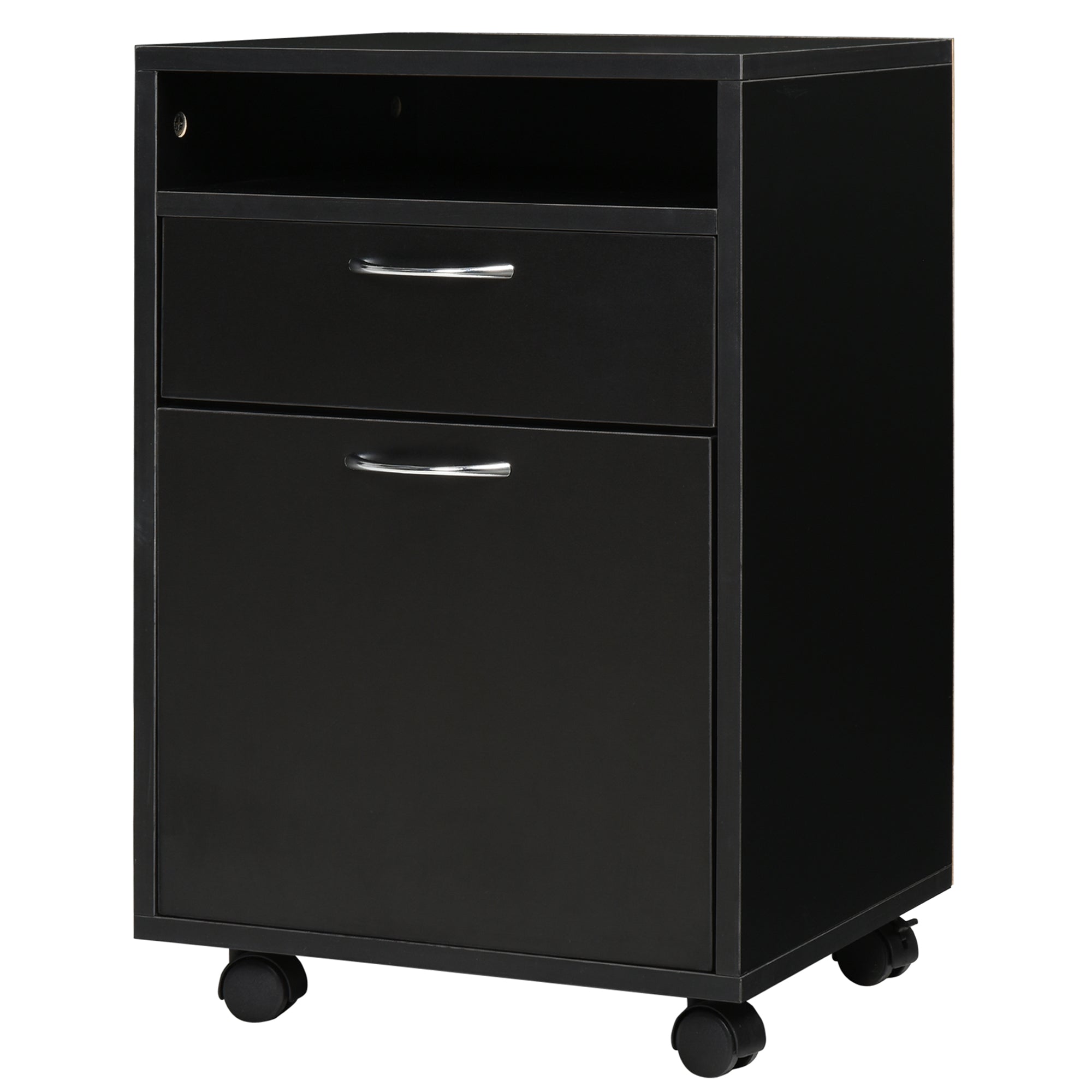 Easycomfort Cassettiera Portadocumenti da Ufficio in Legno black with 2 Cassetti, 4 Ruote Ominidirezionali, 40 x 35 x 60cm