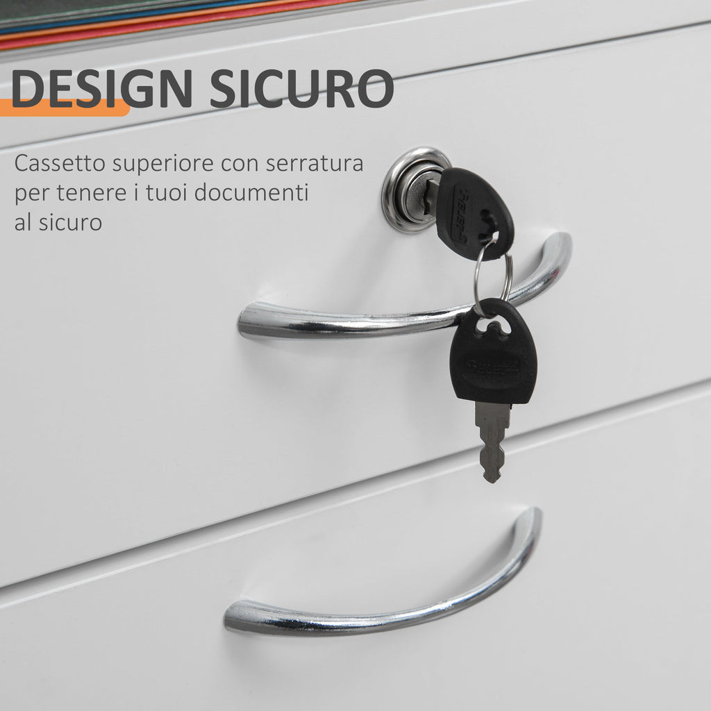 Easycomfort Cassettiera per Ufficio with 2 Chiavi, Cassetto, Armadietto e 4 Ruote in Legno white, 40x35x60cm