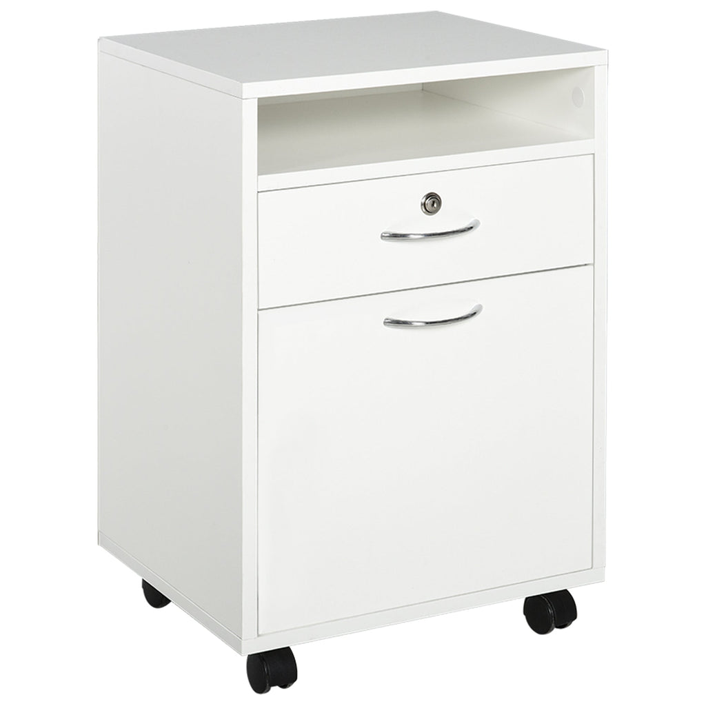 Easycomfort Cassettiera per Ufficio with 2 Chiavi, Cassetto, Armadietto e 4 Ruote in Legno white, 40x35x60cm
