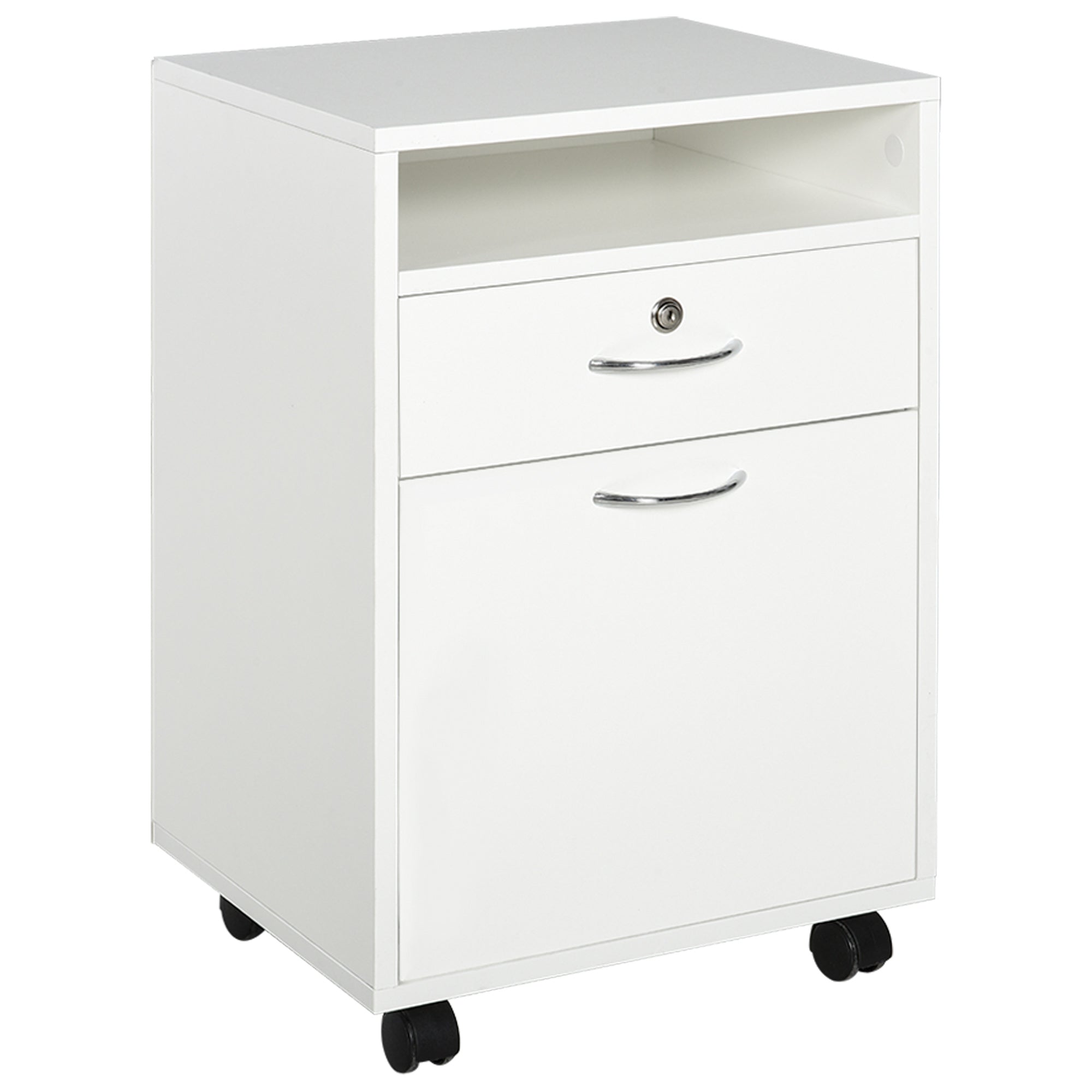 Easycomfort Cassettiera per Ufficio with 2 Chiavi, Cassetto, Armadietto e 4 Ruote in Legno white, 40x35x60cm