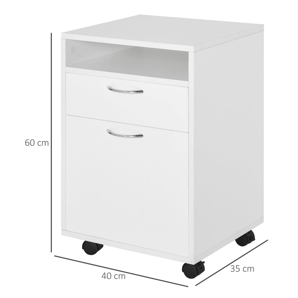 Easycomfort Cassettiera Portadocumenti da Ufficio in Legno white with 2 Cassetti, 4 Ruote Ominidirezionali, 40 x 35 x 60cm