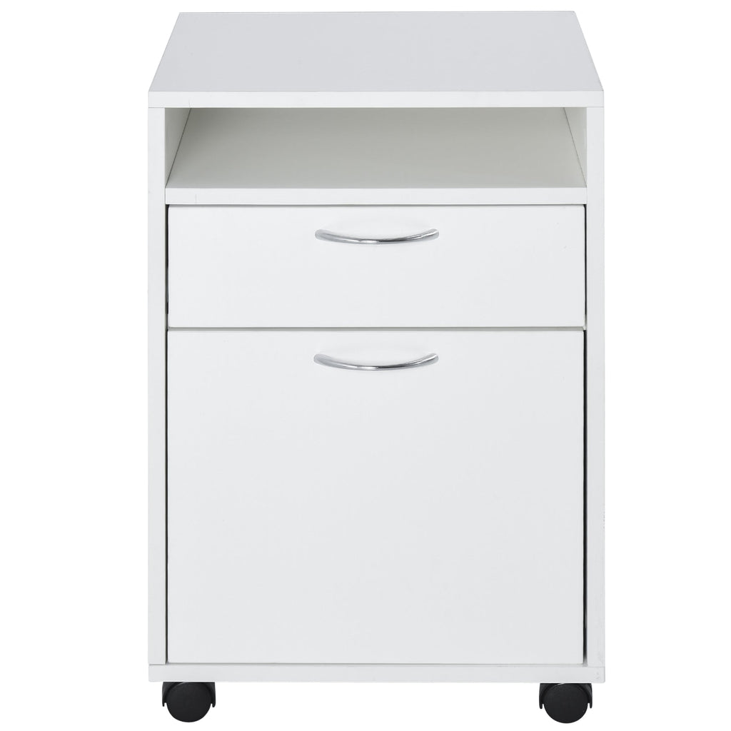Easycomfort Cassettiera Portadocumenti da Ufficio in Legno white with 2 Cassetti, 4 Ruote Ominidirezionali, 40 x 35 x 60cm