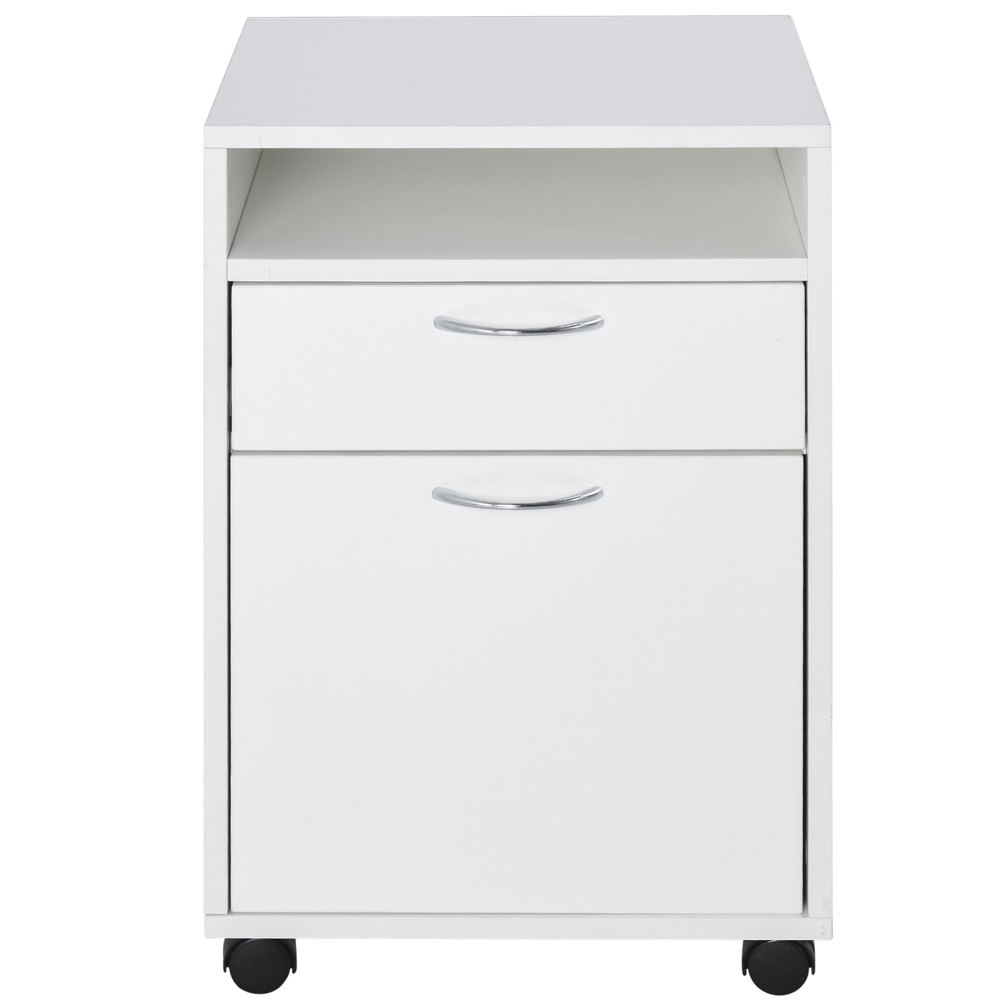 Easycomfort Cassettiera Portadocumenti da Ufficio in Legno white with 2 Cassetti, 4 Ruote Ominidirezionali, 40 x 35 x 60cm