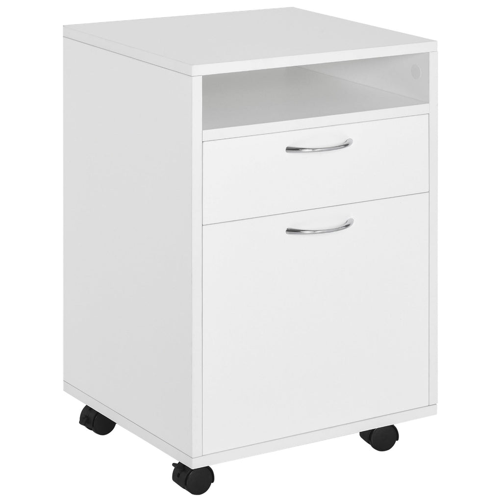 Easycomfort Cassettiera Portadocumenti da Ufficio in Legno white with 2 Cassetti, 4 Ruote Ominidirezionali, 40 x 35 x 60cm